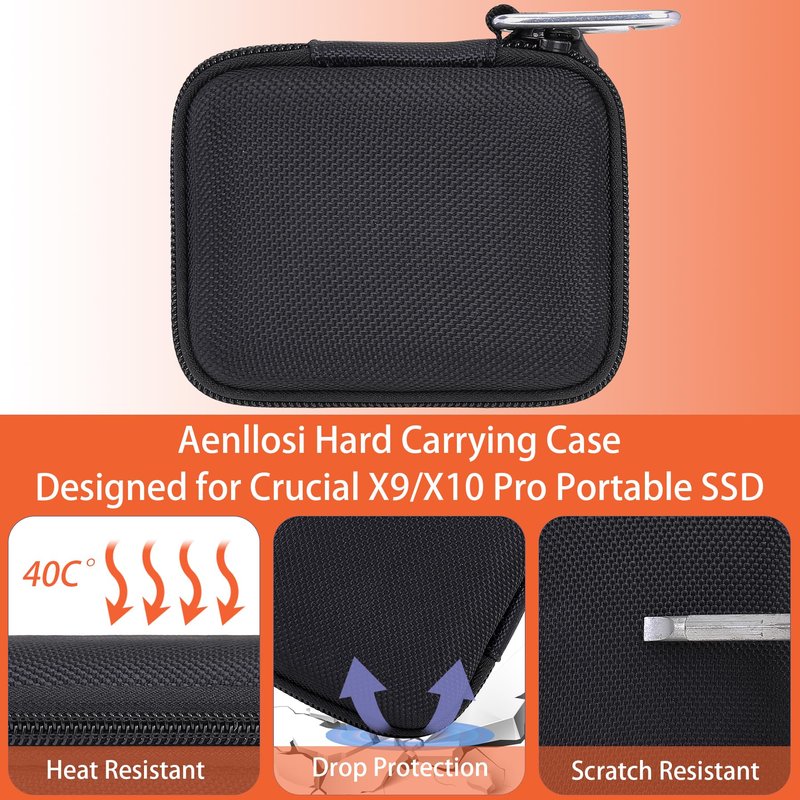 Aenllosi Hard Carrying Case Compatible with Crucial X9 / X9 Pro / X10 / X10 Pro 1TB/2TB/4TB Portable SSD,USB 3.2 External Solid State Drive & USB Cable Organizer(Case Only)