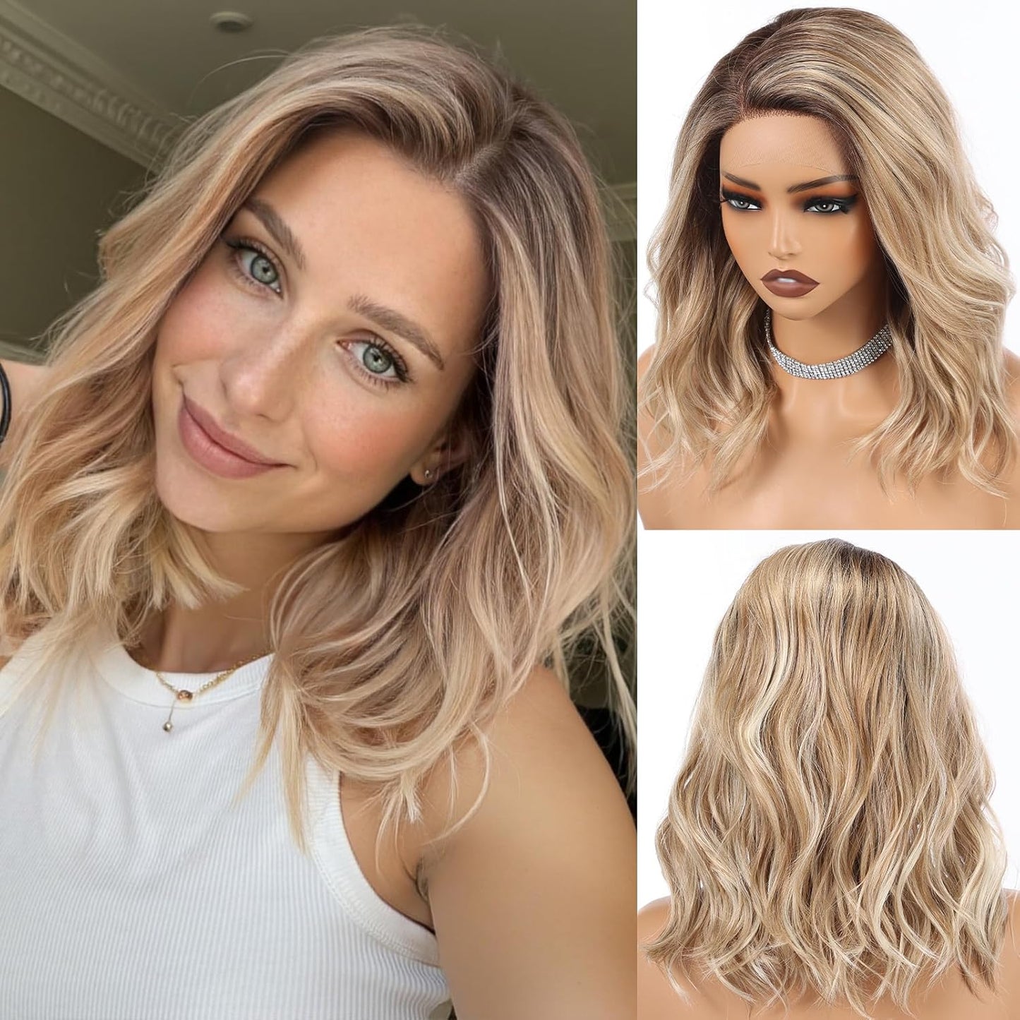 HD Lace Front Wig - 16-Inch Heat Resistant Synthetic Wavy Hair for Women | Shoulder Length Glueless Wig in Gray