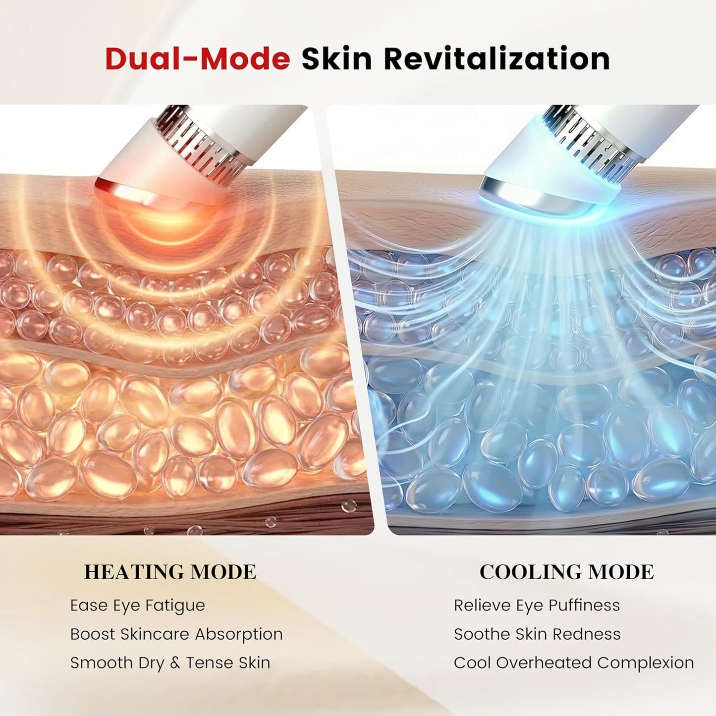 Depuffing Wand - 2-in-1 Cold & Heat Therapy for Eyes & Face | Reduce Puffiness, Dark Circles & Enhance Radiance - 3 Temperature Levels, Gentle on Skin (White)