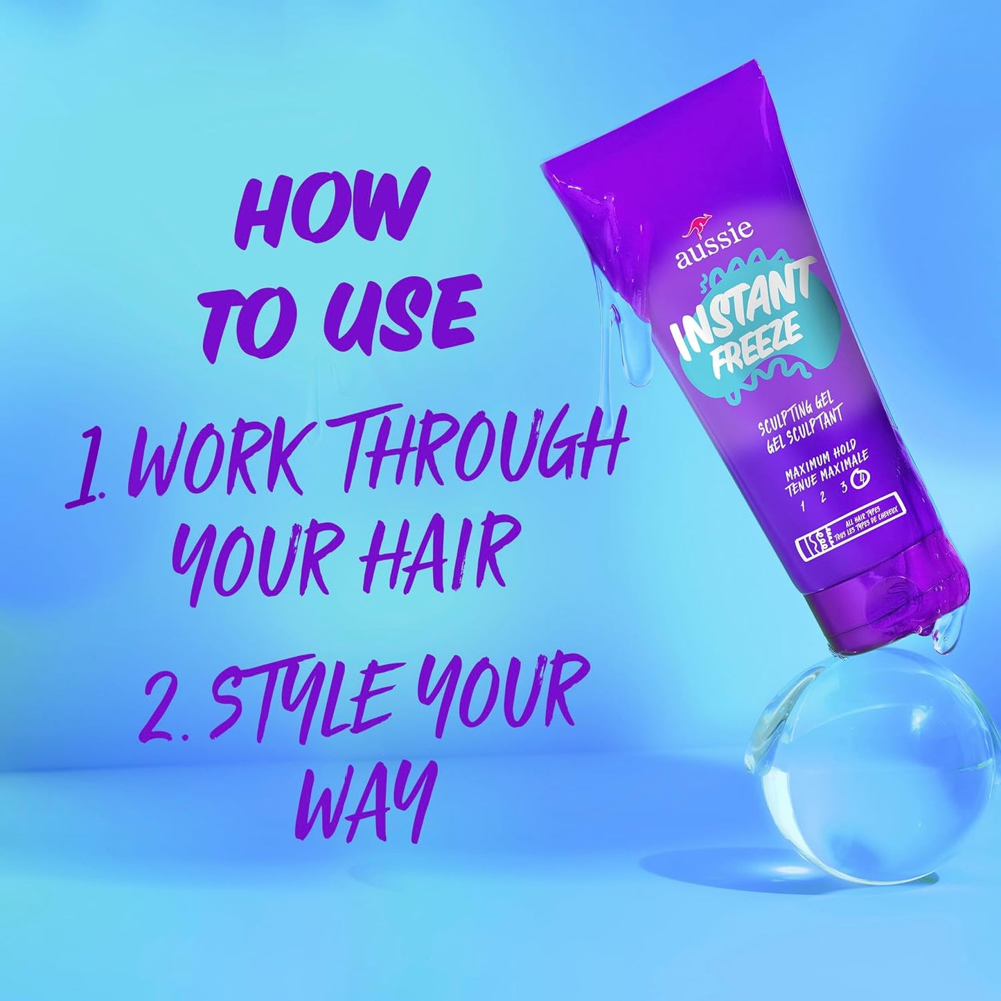 Aussie Instant Freeze Hair Gel - Maximum Hold, No Flaking, Frizz Control | 7 Fl Oz Triple Pack
