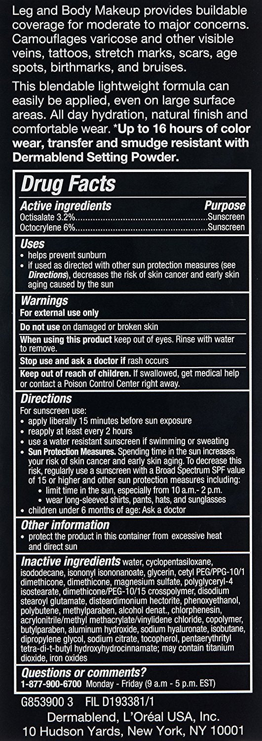 Dermablend Leg & Body Makeup Foundation - SPF 25, Full Coverage, Waterproof