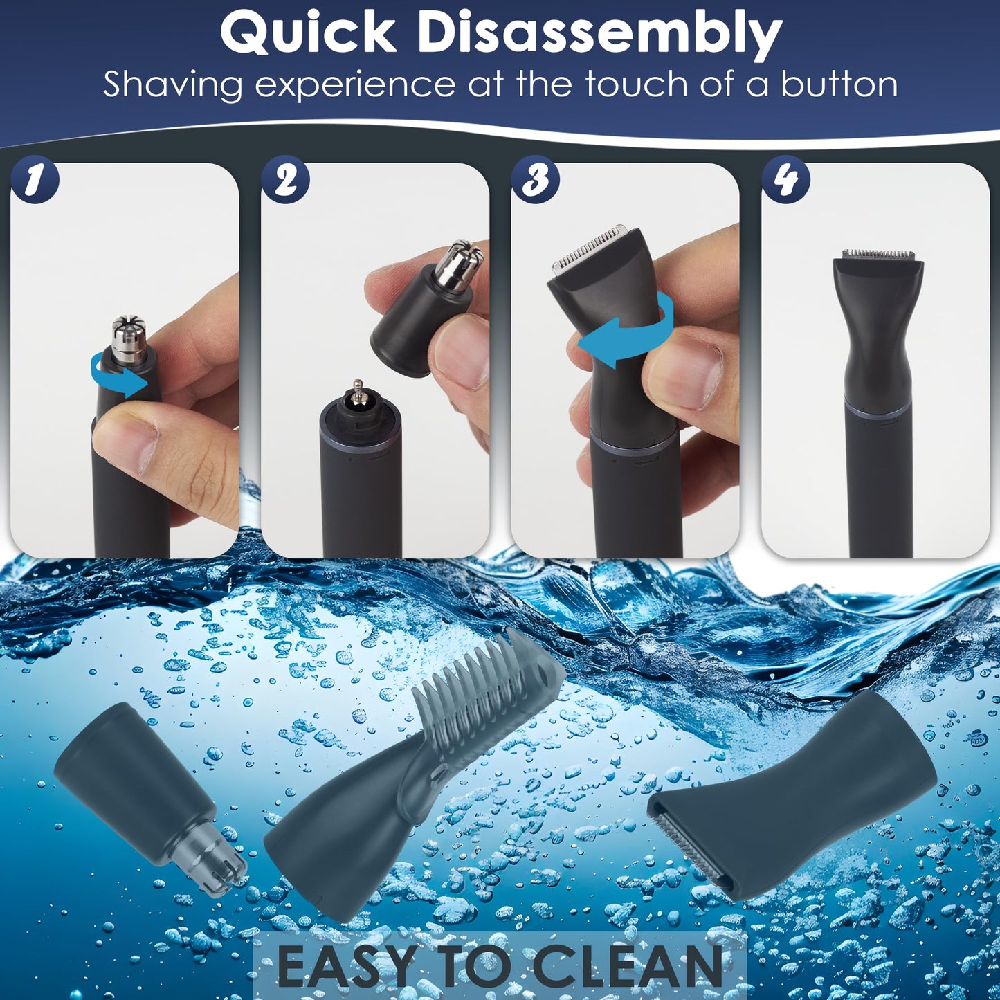 ULAIDO Nose Hair Trimmer for Men, Painless 3 in 1 Grooming Kit for Nose, Ear, Eyebrow & Body Hair, Rechargeable No Pull No Snag Trimming with 3 Waterproof Replacement Heads, Easy Cleansing
