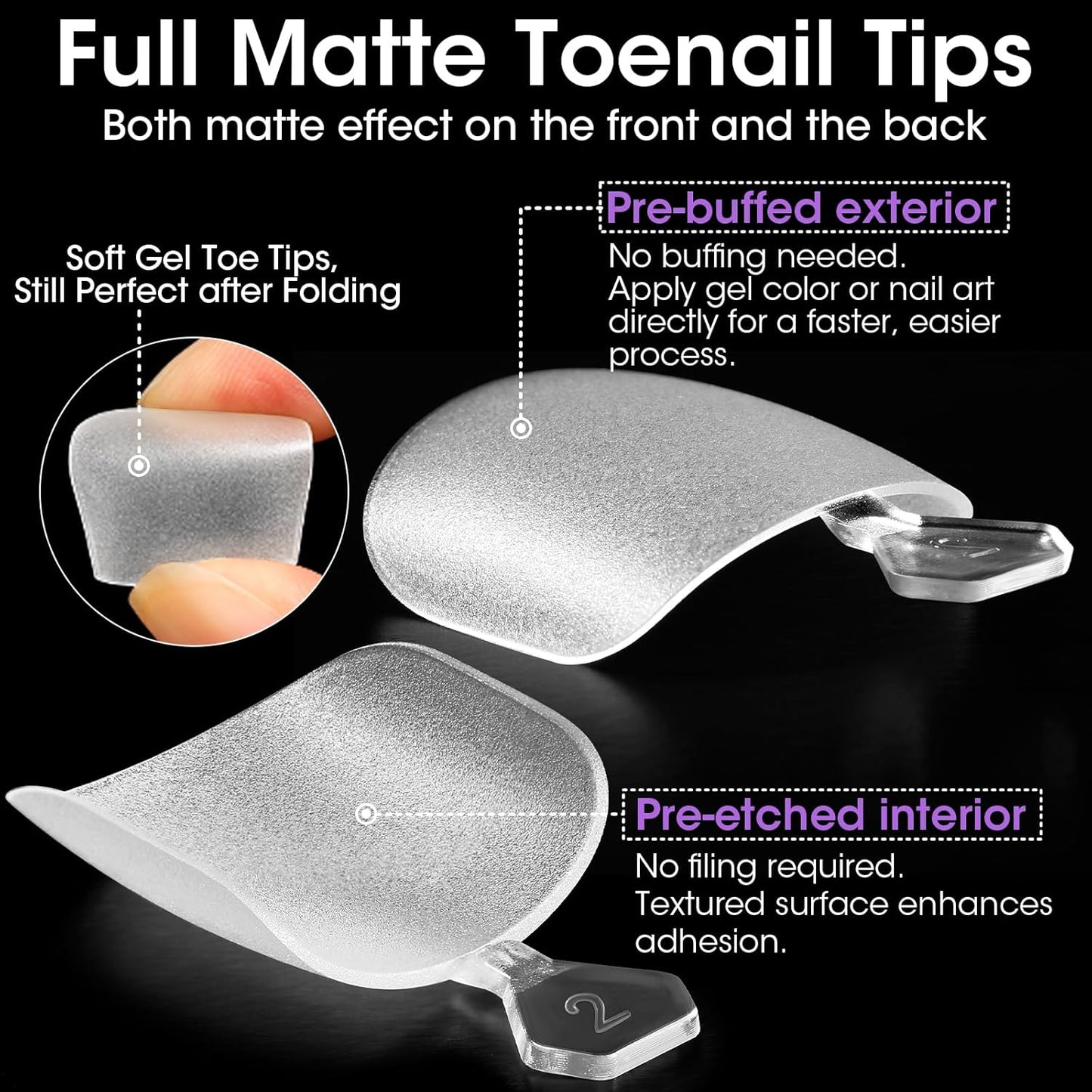 Press On Toenails - 300PCS Short Square Matte Gel Nail Tips | 12 Sizes Clear Extensions for DIY Pedicure