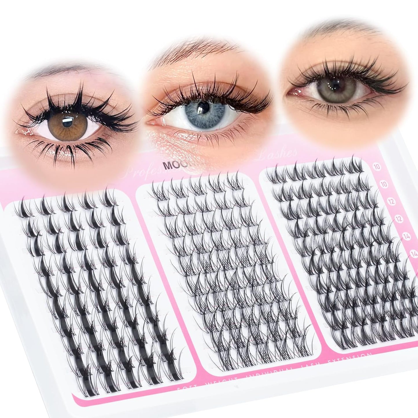 Lash Clusters - 3D Full Eyelash Extensions | Mix of 60D, 80D, 100D, 12-18MM, Waterproof, DIY Fake Mink