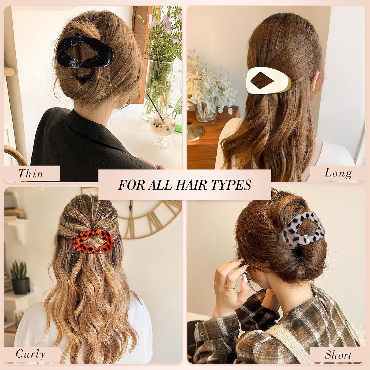 Flat Claw Clips for Women - 8 Pcs Strong Hold Tortoiseshell Hair Accessories | Large & Medium Sizes