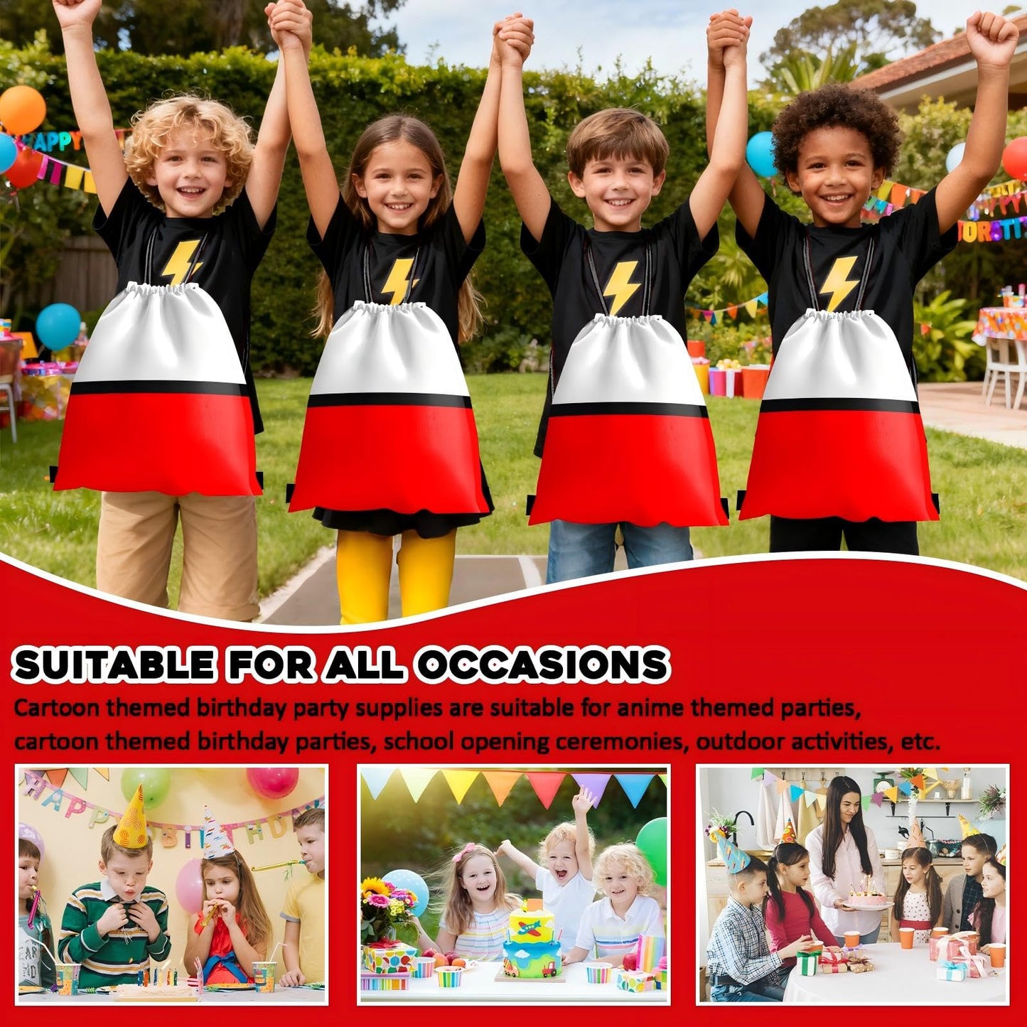 WLBBLQDIE Cartoon Party Favors, Animation Themed Birthday Party Supplies & Goodie Bags for Kids, Include Drawstring Bags Notebook Silicone Bracelet Highlighter for Gifts Fillers