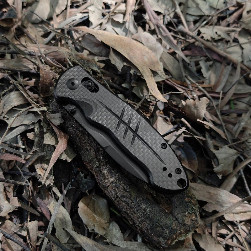 EMHTiii D2 Steel Folding Pocket Knife with Reversible Clip: 3.14" Drop Point Blade, Crossbar Axis Lock, G10 Carbon Fiber Handle, EDC Knives Camping for Men Women E037, Black