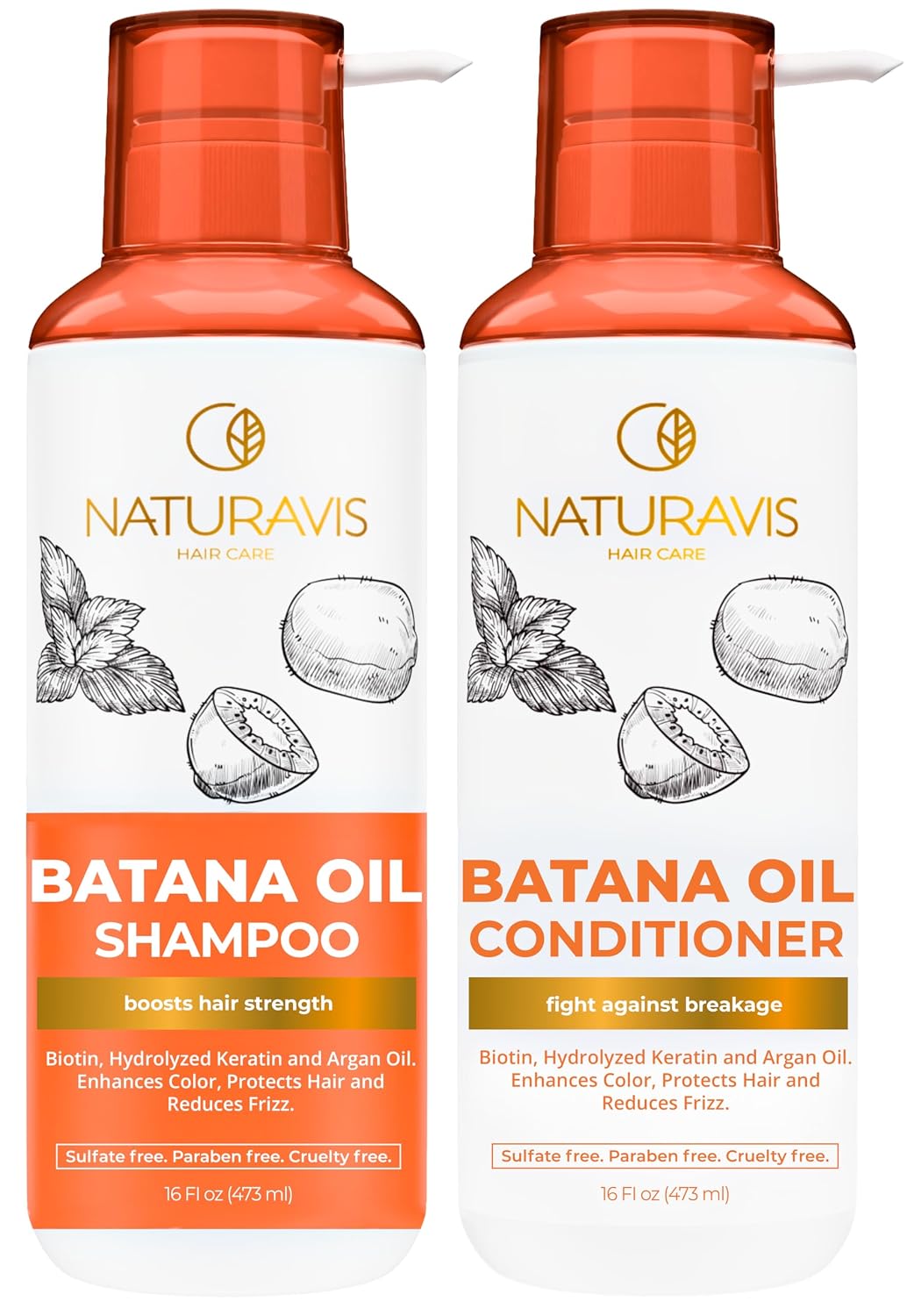 Batana Oil Shampoo & Conditioner Set - Sulfate-Free Volumizing Formula for Fine Hair | 16 Fl Oz (Set of 2)