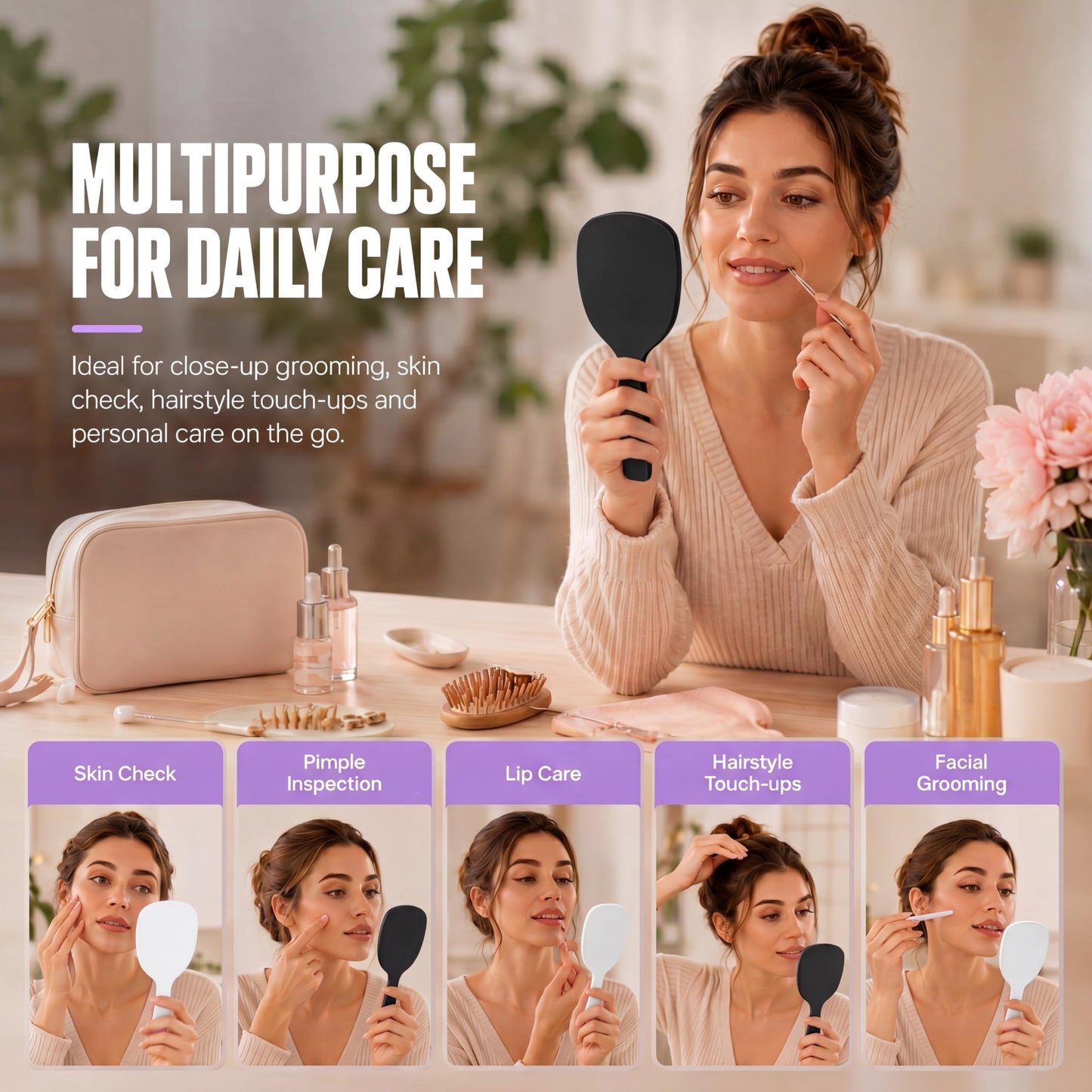 Jetec 8 Pcs Small Handheld Hand Mirrors 1X Compact Travel Makeup Mirror 3.15 x 7.09 in Mini Handheld Cosmetic Kid Mirror for Girl DIY Crafts Classroom Party Salon Favors (Black,White)