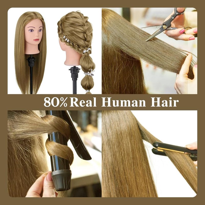 Human Hair Mannequin Head - 28" Cosmetology Training Doll for Hair Styling & Braiding Practice | 80% Real Hair