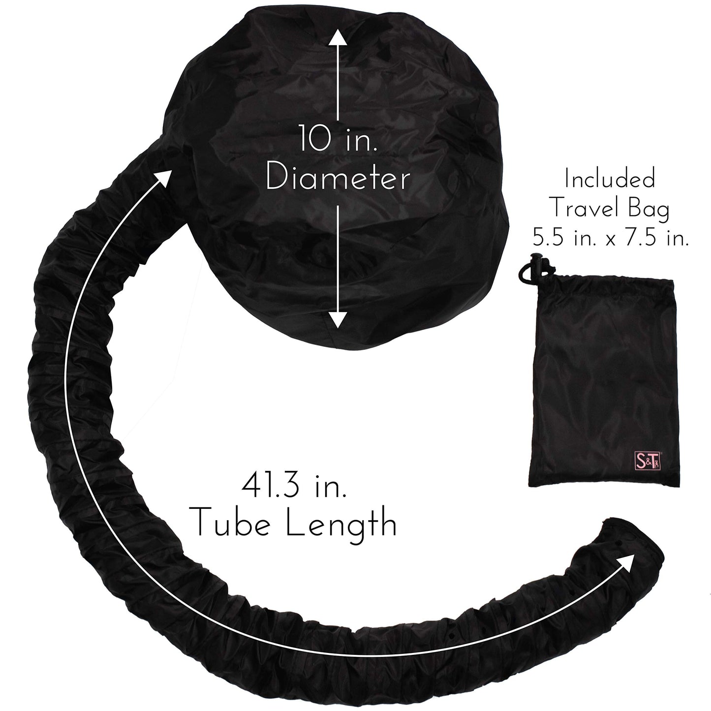 S&T INC. Bonnet Hood Hair Dryer Attachment for Drying, Styling, Curling, and Deep Conditioning, Adjustable, Storage Bag Included, Black