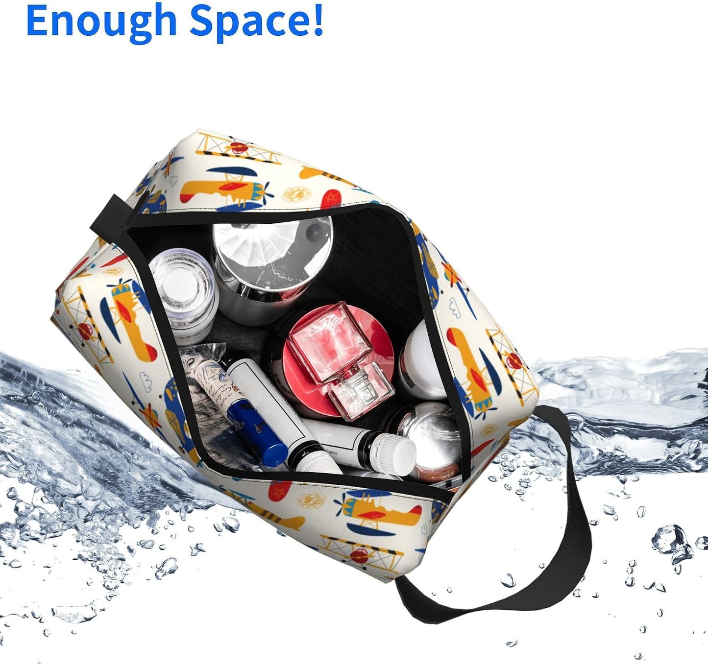 Kids Travel Toiletry Bag - Waterproof Hanging Cosmetic Pouch for Boys & Girls | Helicopter Design