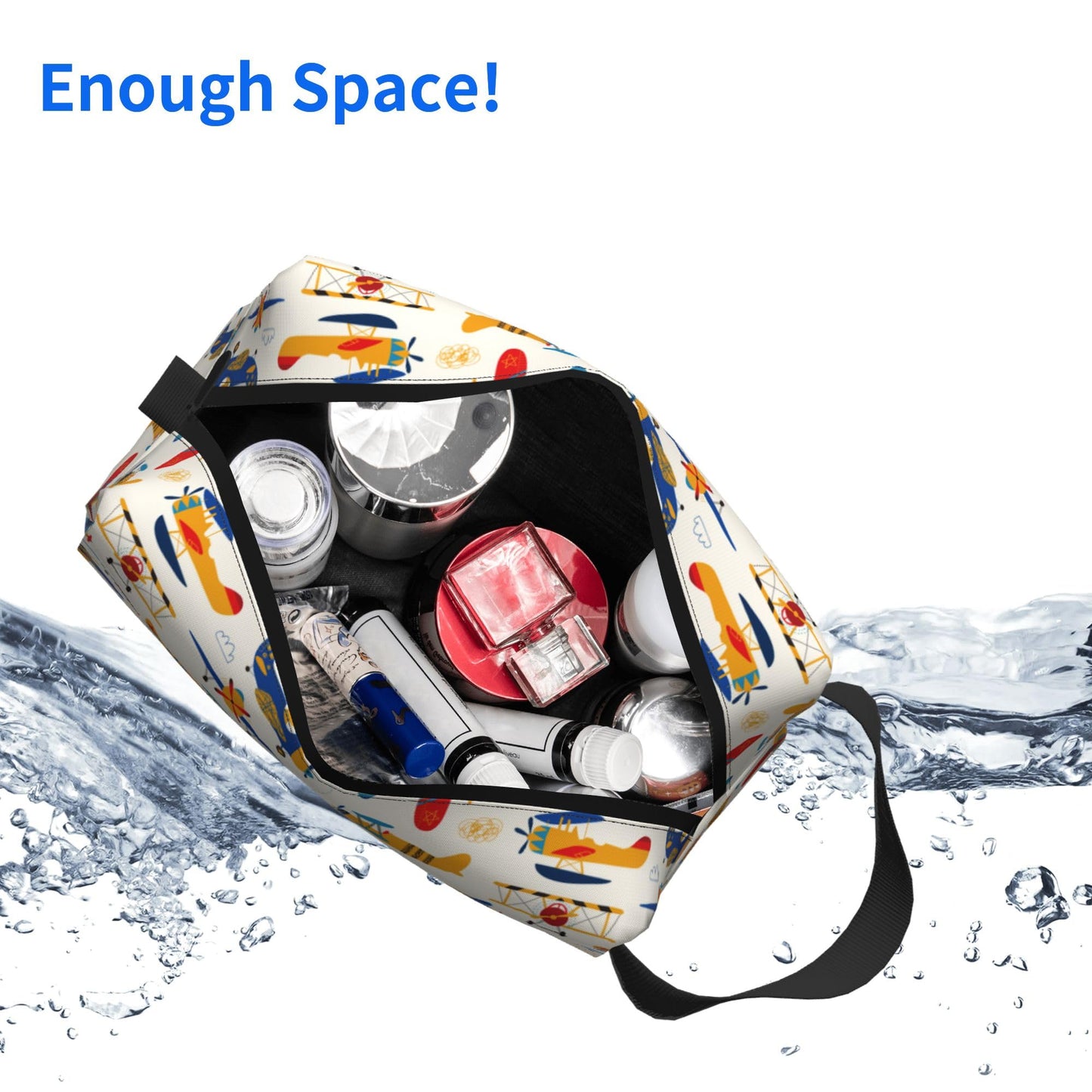 Xalvyriehf Kids Travel Toiletry Bag for Boys Girls - Waterproof Makeup Pouch Hanging Cosmetic Wash Bags Dopp Kit Shaving Bag for Toiletries Accessories(Helicopter Aircraft)