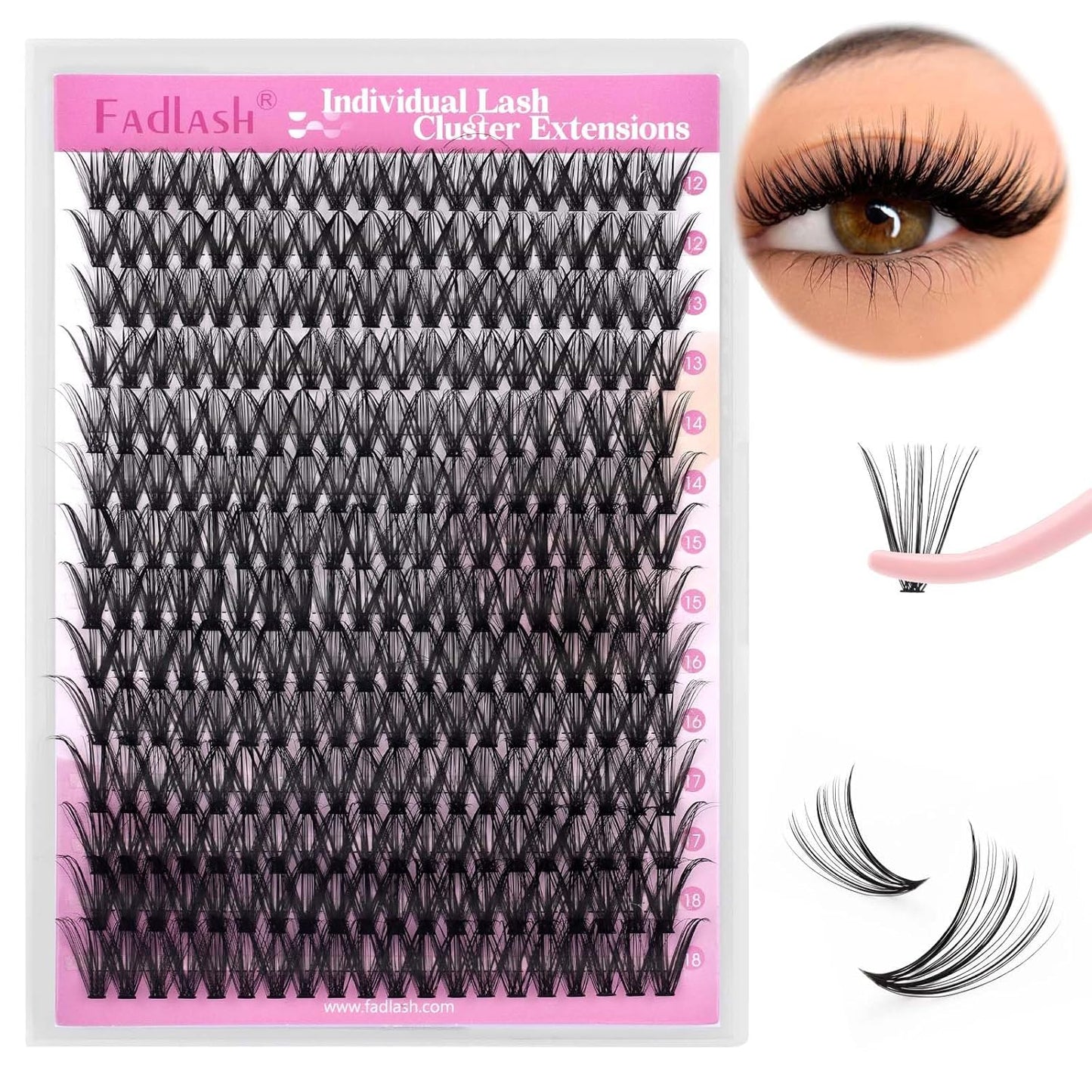 FADLASH Natural Eyelash Clusters - Fluffy 100D/200D Extensions | DIY Home Use, 8-16mm D Curl, 2 Pack