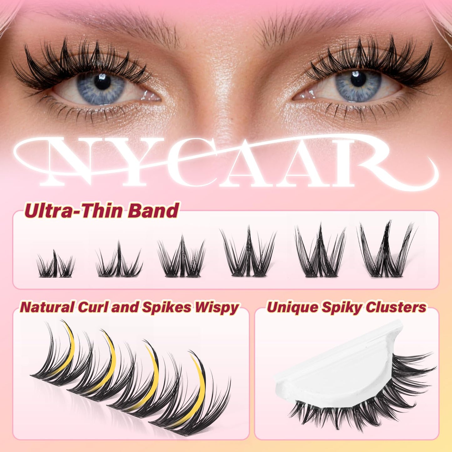 NYCAAR Lash Clusters Natural Look Manga Eyelash Clusters Anime 144pcs D Curl 8-18MIX Spiky Wispy Individual Lashes with Soft Thin Band Lash Extension(NY06,8-18MIX)