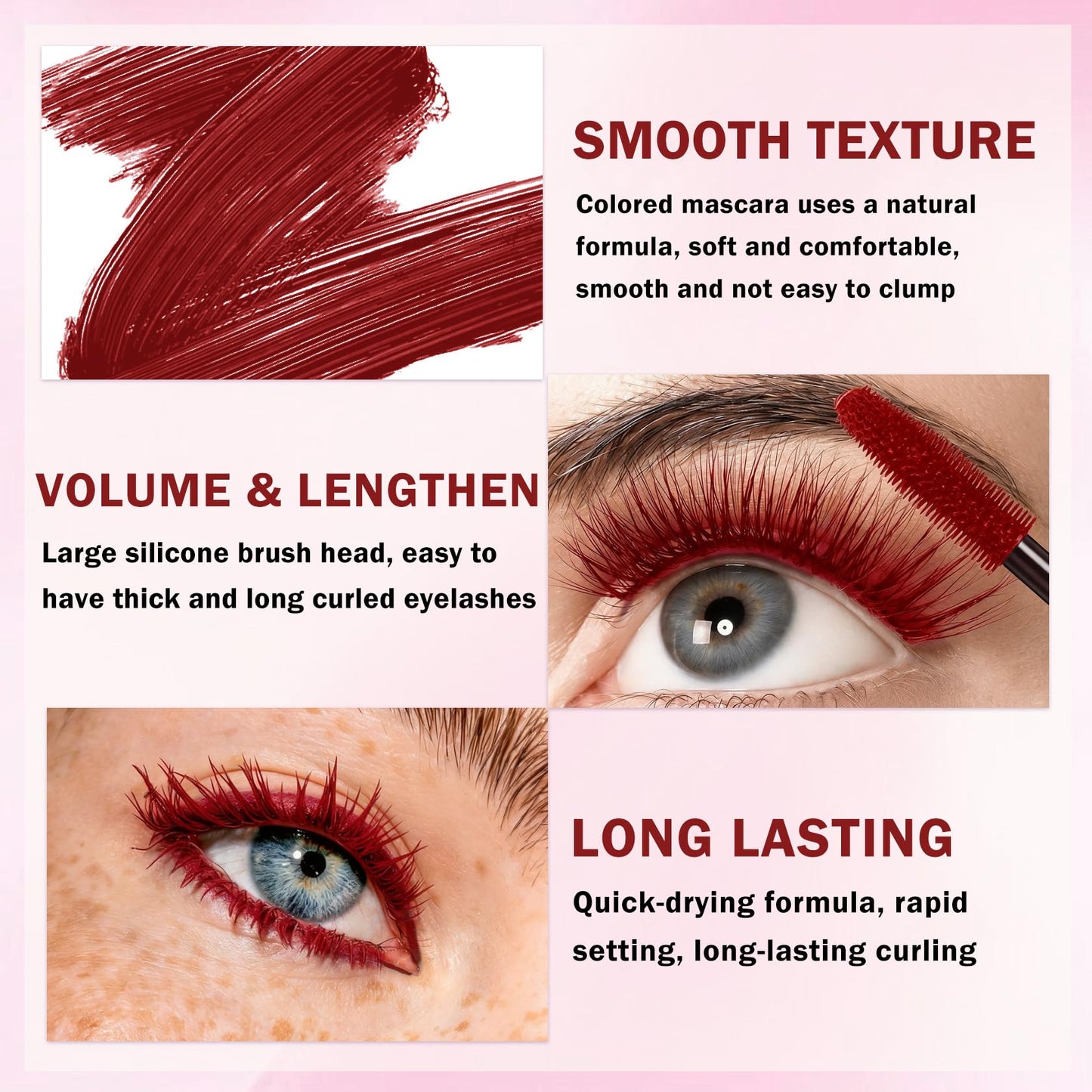 LZXLUKGIR Burgundy Mascara and Eyeliner Set,Natural Curling Red Mascara for Eyelashes,Volumizing Lengthening máscara de pestañas Waterproof,5D Colored Eye Makeup