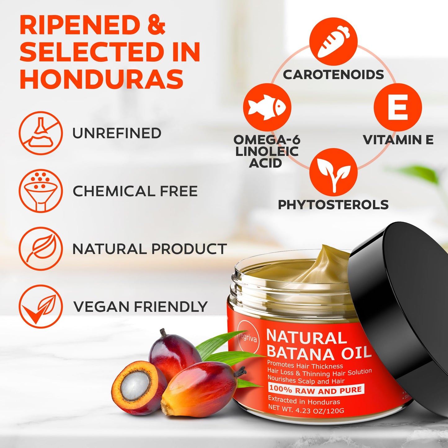 Raw Batana Oil for Hair Growth - Unrefined Pure 100% Organic Natural Batana From Honduras, Dr. Sebi Unrefined for Thick and Strong Natural Hair, Cold Pressed Cosmetic Scalp Mask Men & Women 3.8 OZ