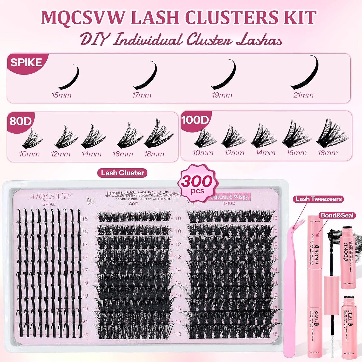 Lash Clusters - 80D & 100D Long 10-21mm Eyelash Extensions Kit | Wispy Thick Volume 300pcs Individual Lashes