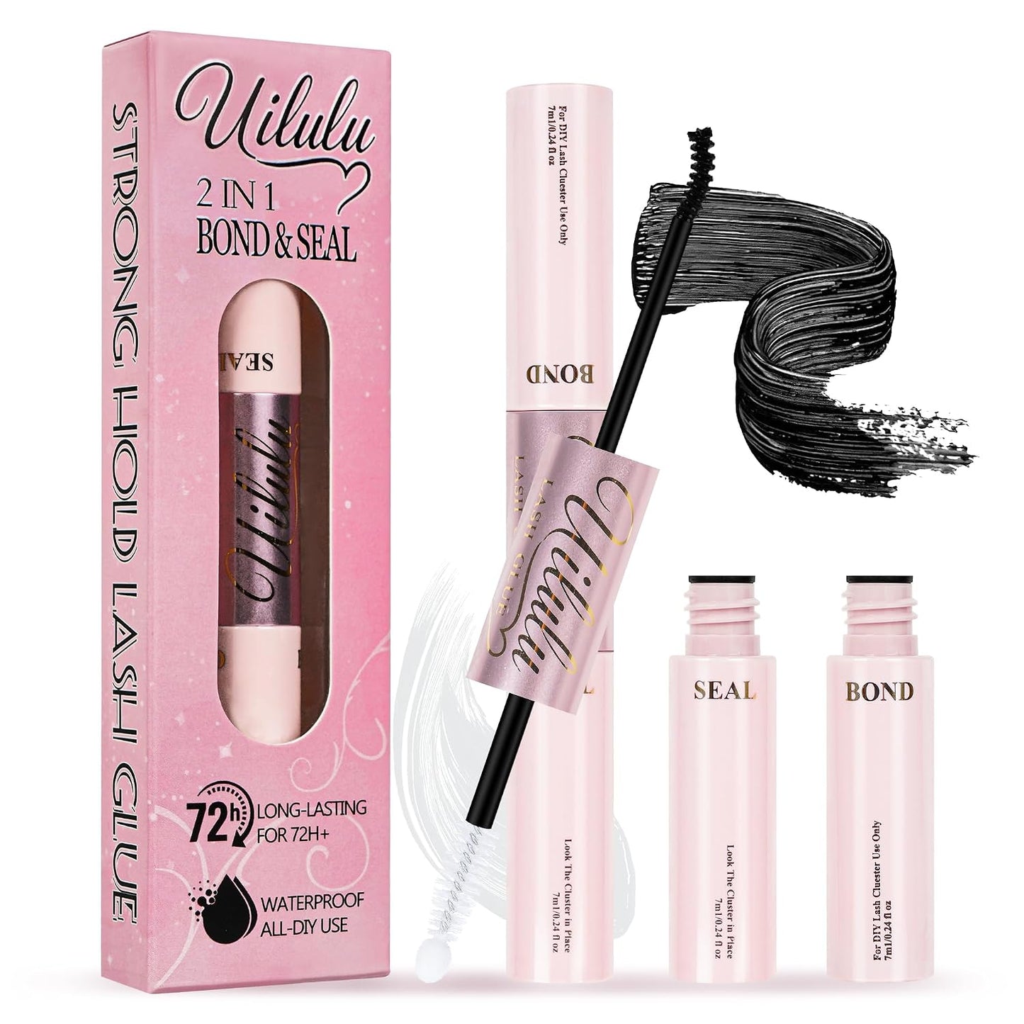 Uilulu Lash Clusters Glue - Waterproof 2-in-1 Black Adhesive for Strong Hold | 7ml + 7ml