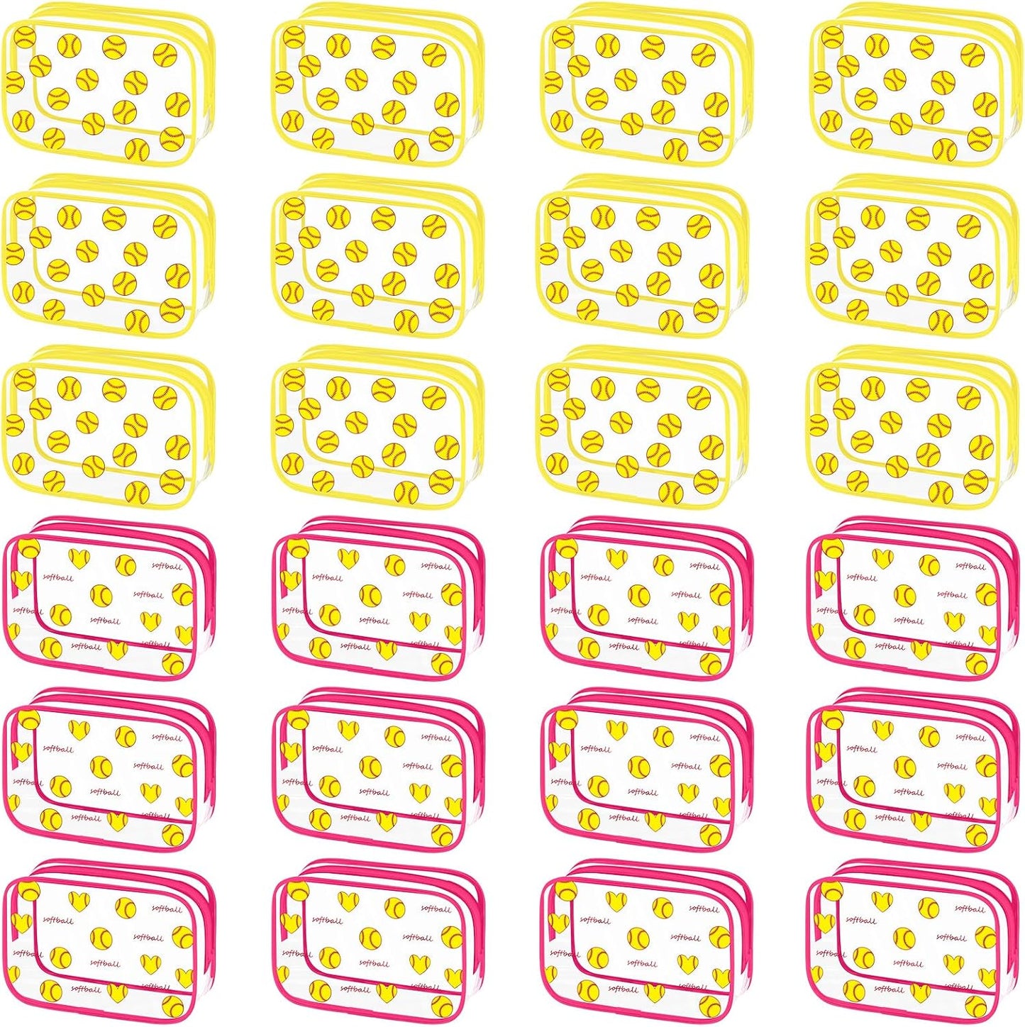 Clear Makeup Bag Organizer - 24 Pcs Waterproof PVC Zipper Pouches for Softball Teams | Travel & Gift Supplies