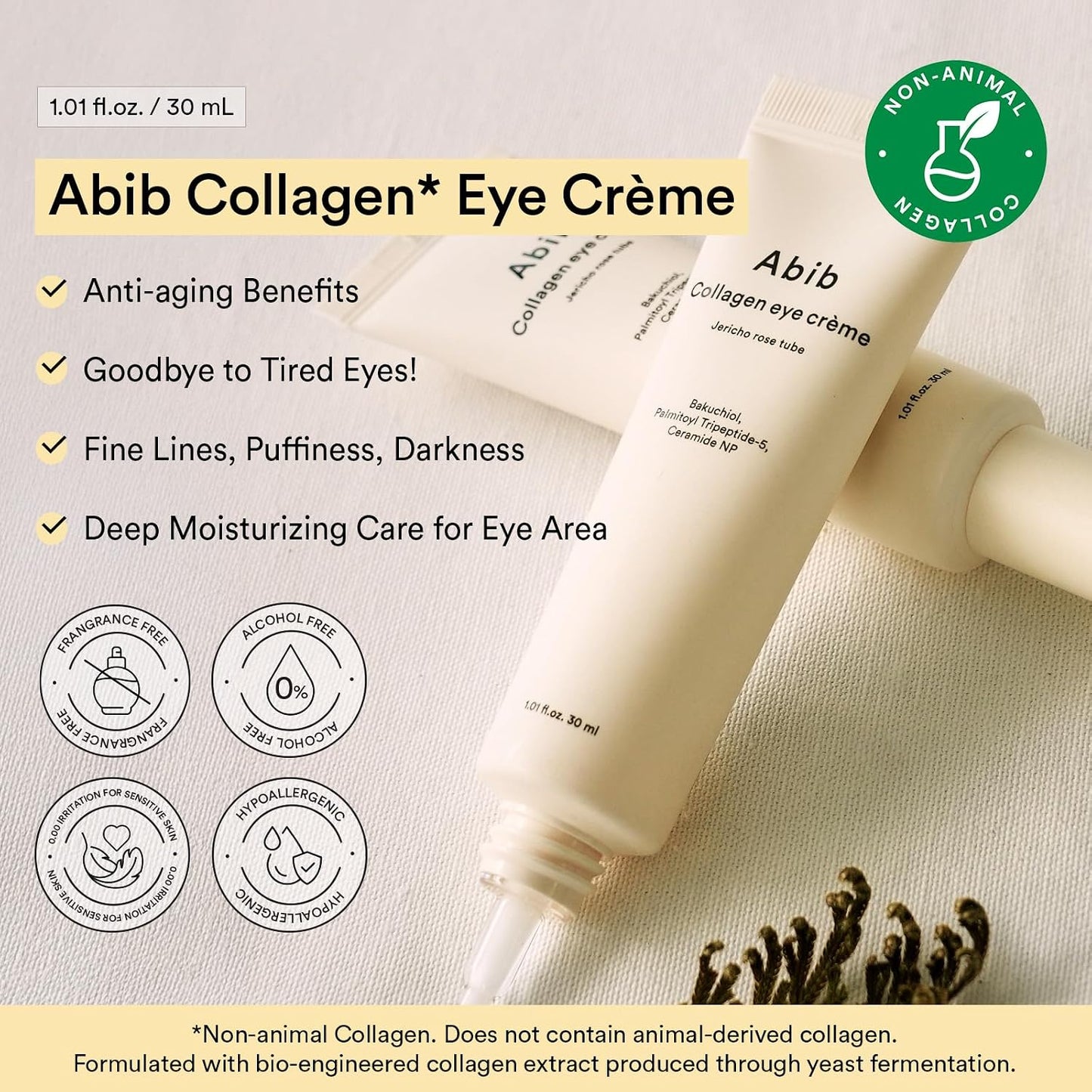 Abib Non-Animal Collagen Eye Cream - Jericho Rose for Dark Circles & Puffiness | Anti-Aging Formula
