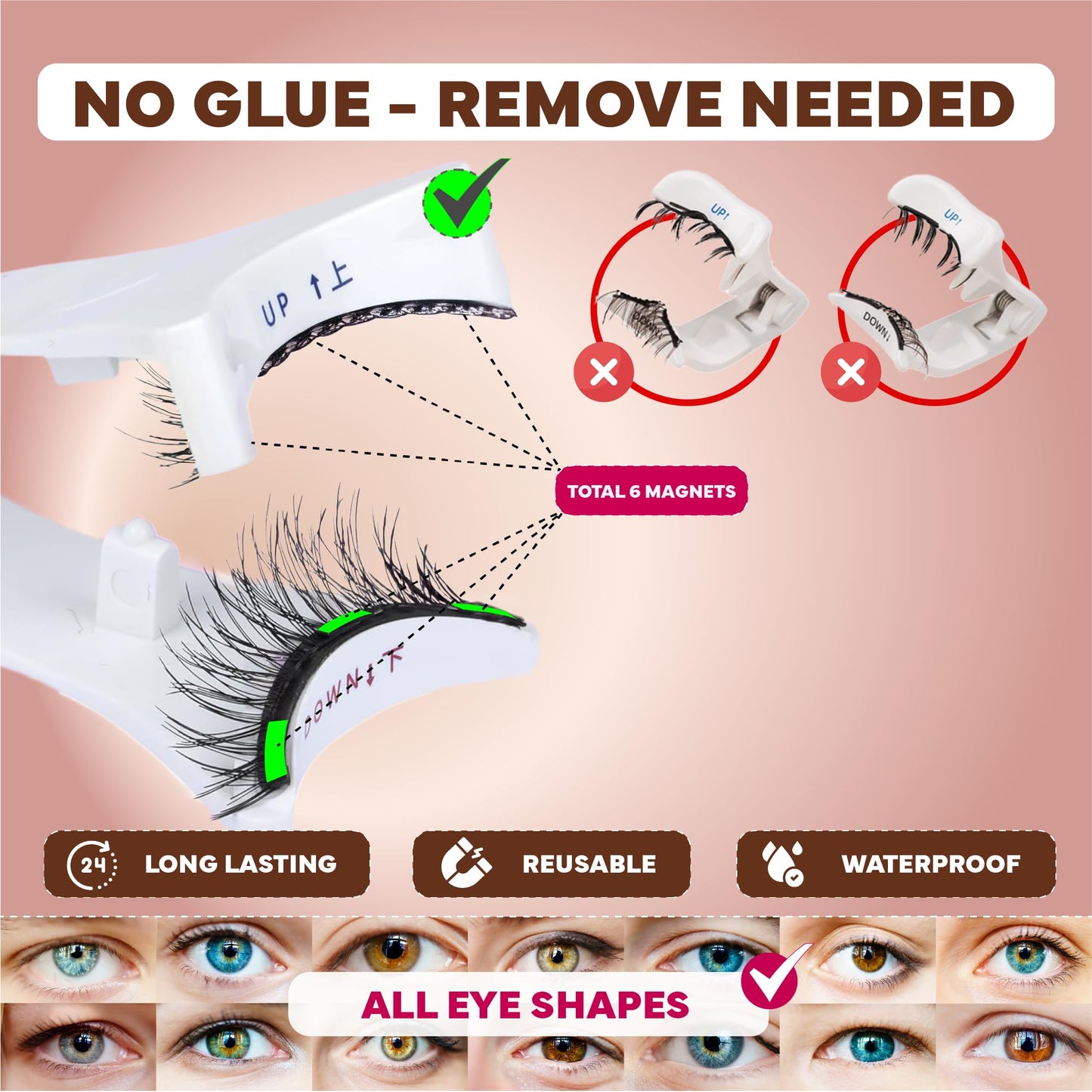 Magnetic Eyelashes with Applicator, Reusable Magnetic Eyelashes Natural Look, No Glue Needed False Soft Thick Lashes Kit Without Eyeliner, Portable Lashes for Eye Makeup (Mega)
