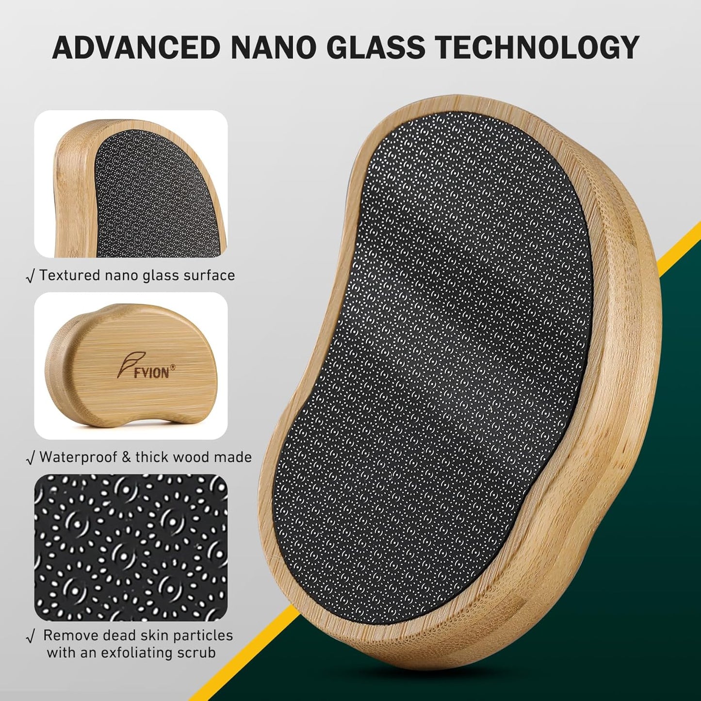 Nano Glass Foot File - Bamboo Handle Dead Skin Remover | Gentle Pedicure Tool for Soft Feet (Yellow)