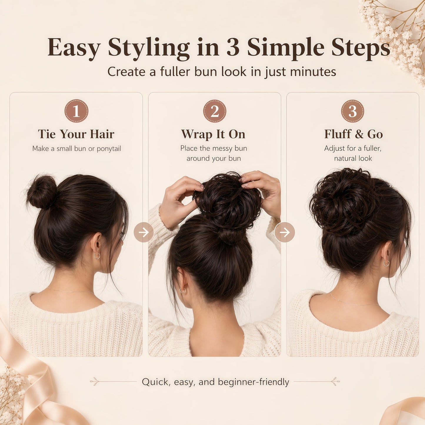 Amchoice Messy Bun Hair Piece 2 Pcs Elastic Wavy Curly Bun Hair Pieces for Women Instant Volume Lightweight Synthetic Chignon Hairpieces for Girls Daily Wear Party Travel(18H613#)
