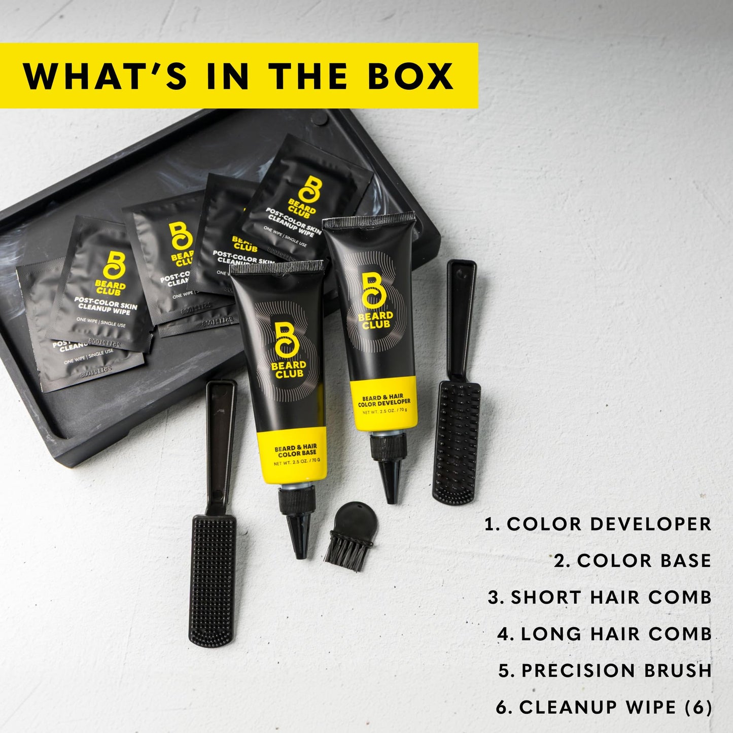 The Beard Club Permanent Hair and Beard Dye for Men – Professional Quality Mustache Dye, Hair Color for Men, Covers Grays, All in One Reusable 5 Minute Color Kit – Jet Black