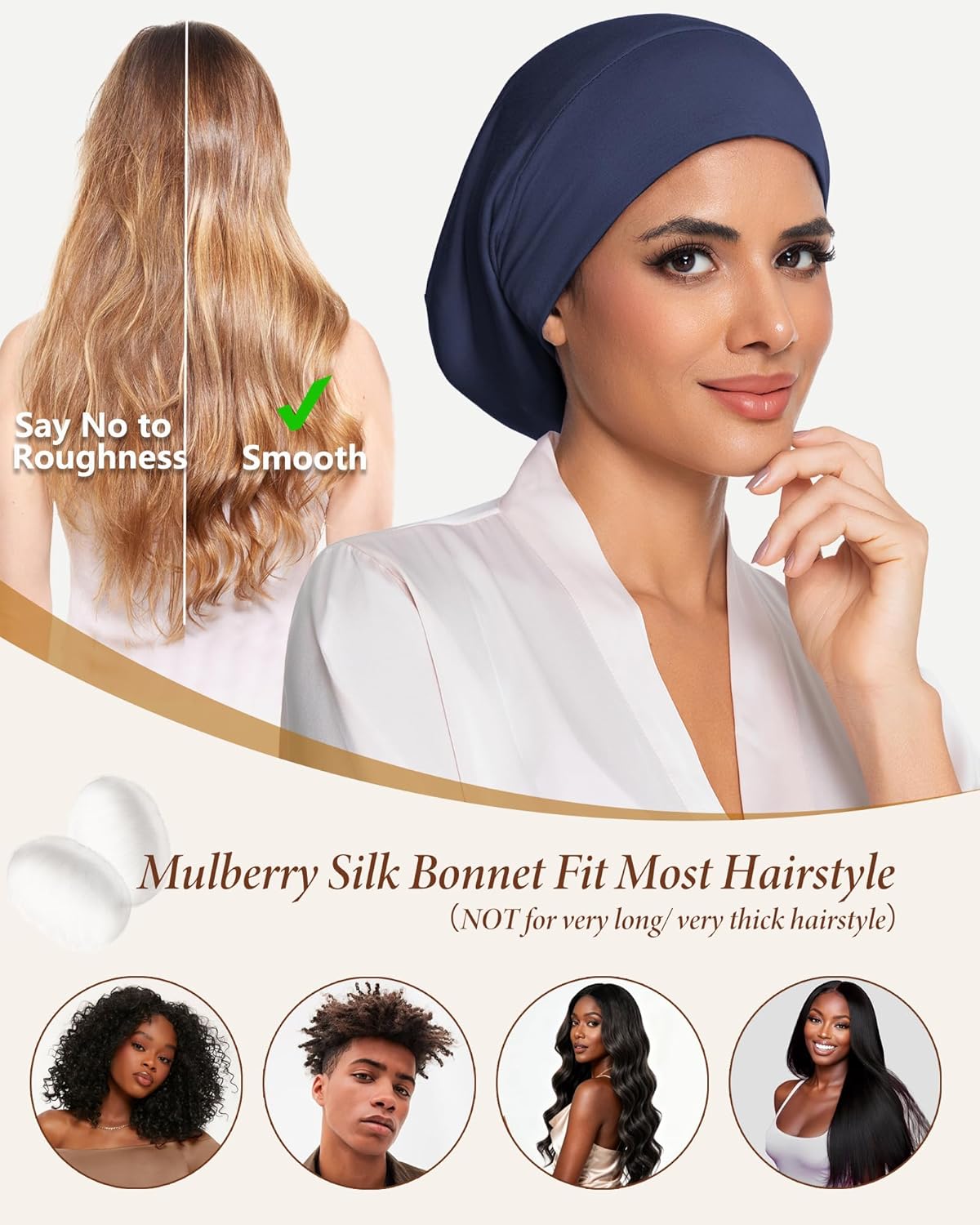 Mulberry Silk Bonnet for Sleeping | Real Silk Lined Sleep Cap for Curly Hair - Black