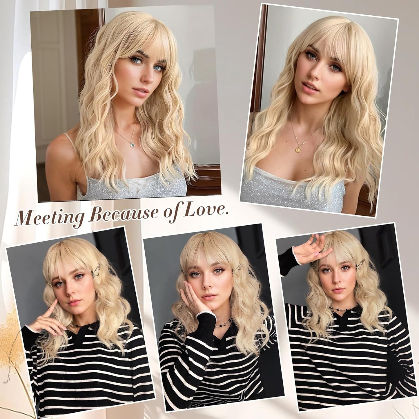 Blonde Wigs for Women - Long Wavy Curly Synthetic Wig with Bangs | Heat Resistant 20 Inch