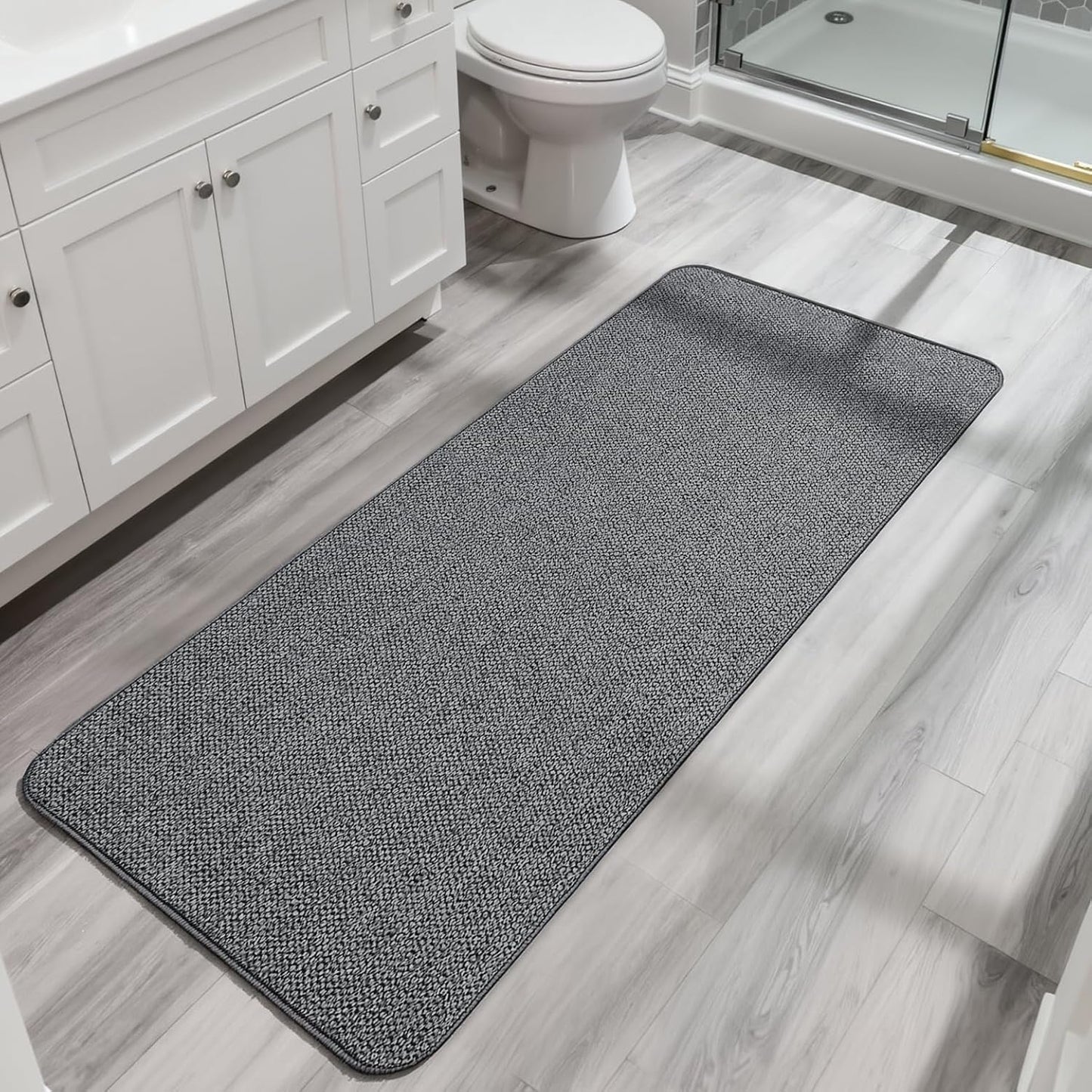 Ultra Thin Bath Mat - Non-Slip Rubber Bathroom Rug, Quick Dry & Absorbent | Grey, 1'5"x2'3" (17x27 Inch)