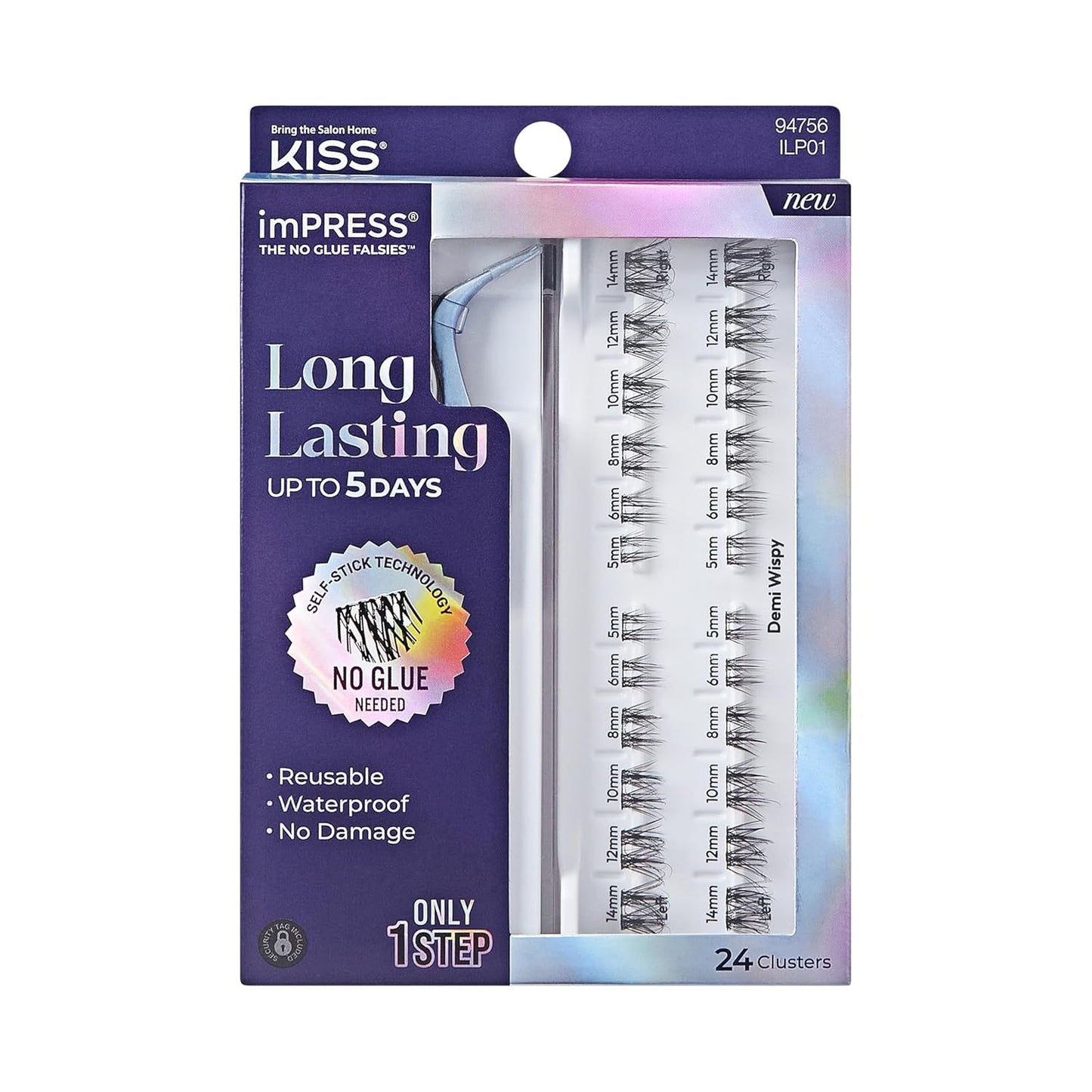 Kiss Impress Falsies Eyelashes - Long Lasting Self-Adhesive Demi Wispy Clusters | 5-Day Wear, Light Volume (5-14mm)