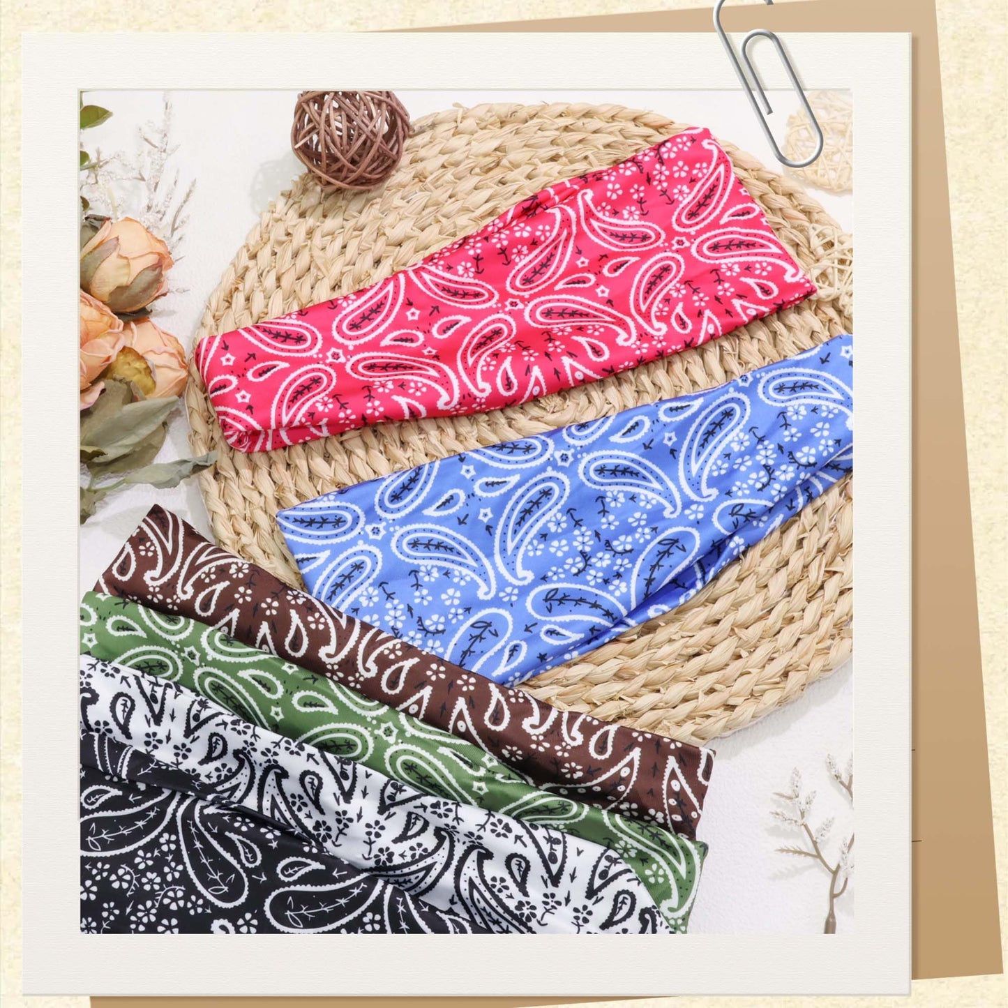 FARSYOD Boho Paisley Headbands For Women Non Slip Elastic Head Wraps 6Pcs