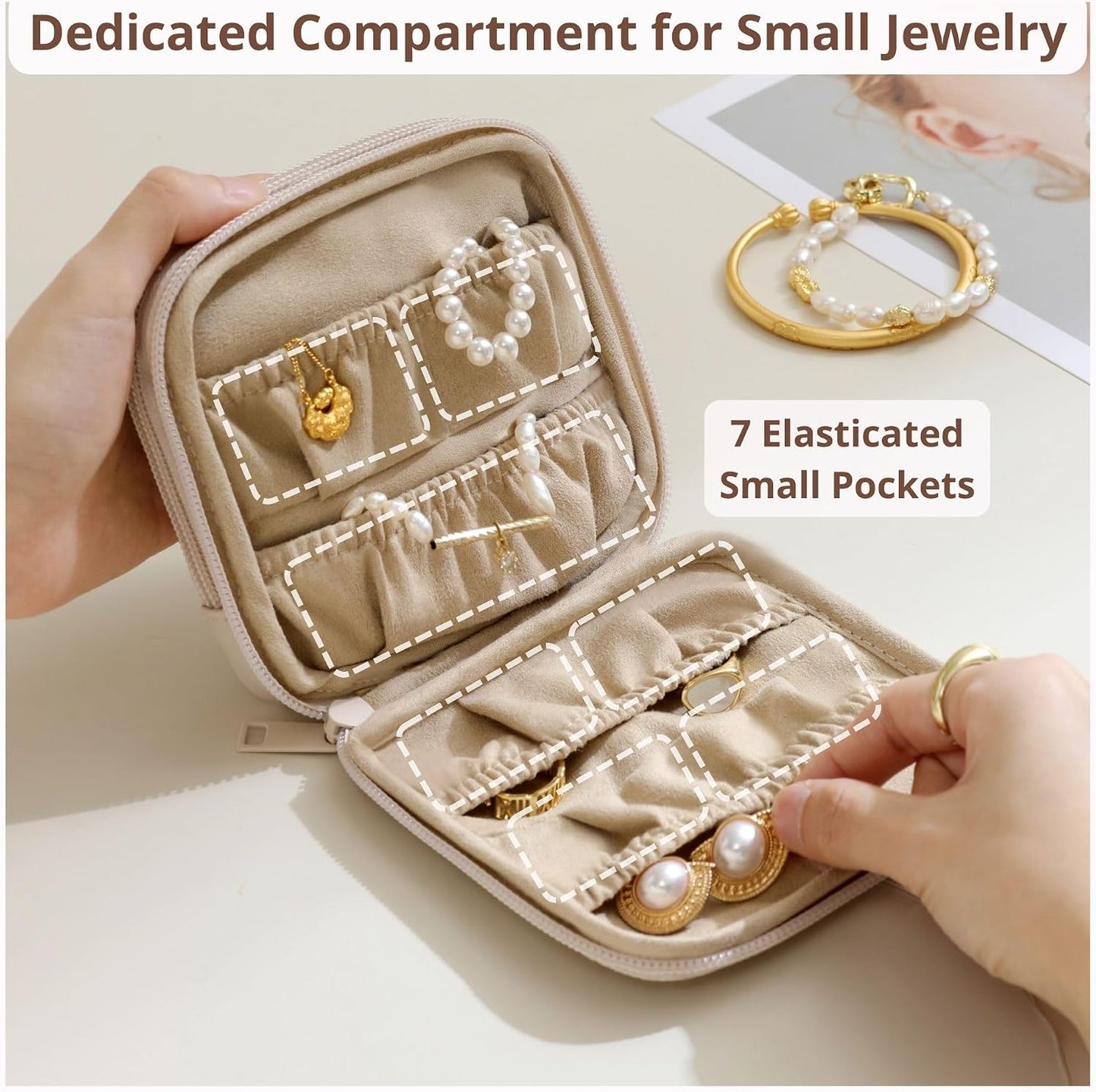 Travel Jewelry Case - Tangle-Free Waterproof Organizer for Valuables | Pink Double Zipper Design