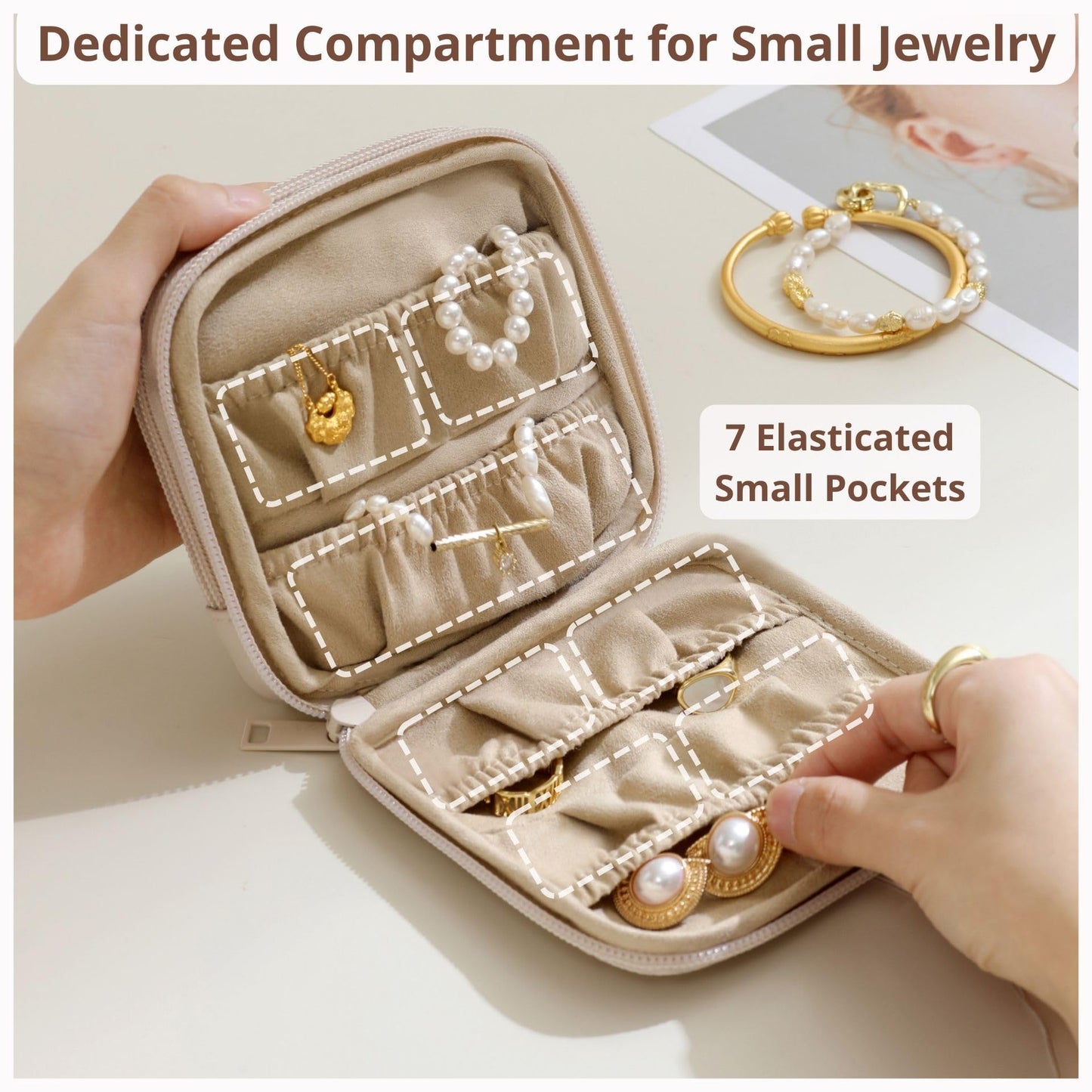 tianzong Small Travel Jewelry Case, Gift for Women, Tangle-Free Jewelry Pouch Bag with Gift Box, Waterproof PU Jewelry Organizer for Valuables (Pink, Double Zipper)