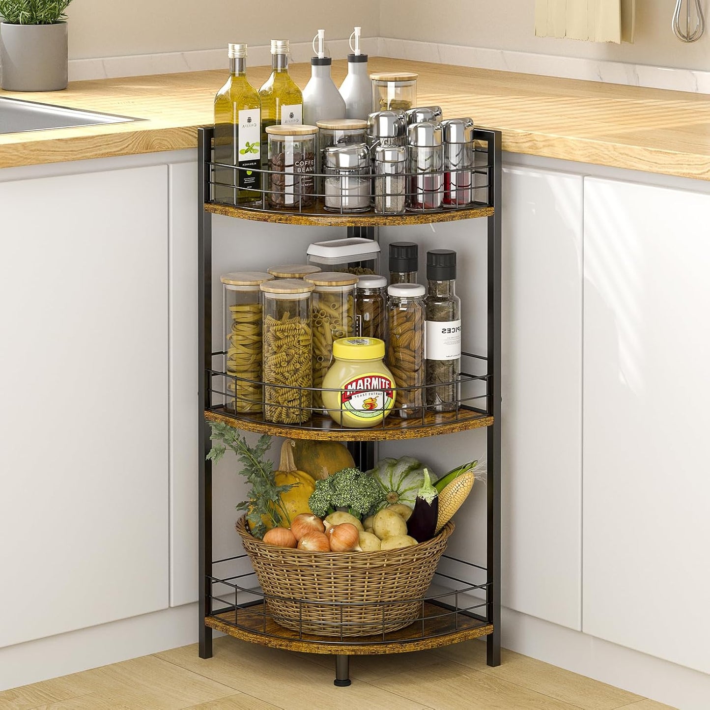 Bathroom Corner Shelf - 3 Tier Free-Standing Storage Unit for Small Spaces | Triangular Curved Design