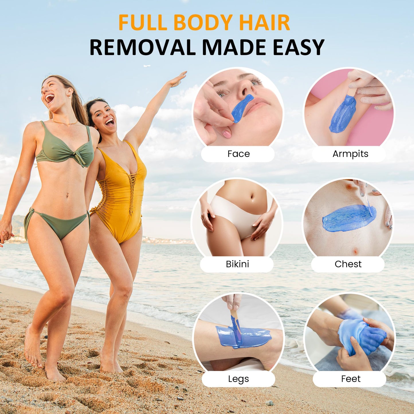 Sunvivi Hard Wax Beads for Hair Removal, 2.5 lb Wax Beads for Sensitive Skin, Coarse & Fine Hair Stripless Wax Beads for Bikini Brazilian Legs Face At Home Waxing