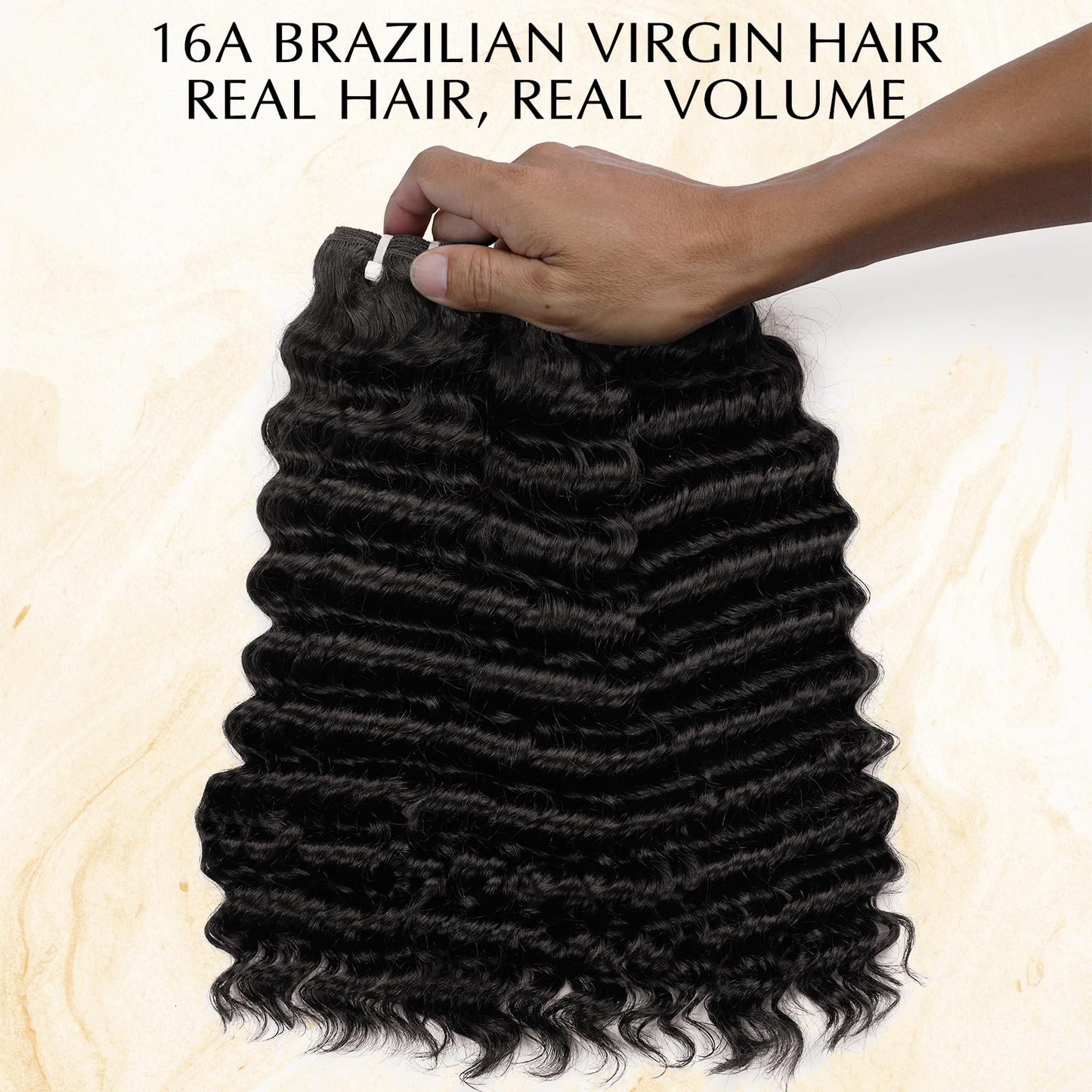WEQUEEN Human Hair Bundles Deep Wave 16A Brazilian Virgin Hair 16 18 20 Inch, Wet And Wavy Bundles, Flip Over Quick Weave 3 Bundles for Women