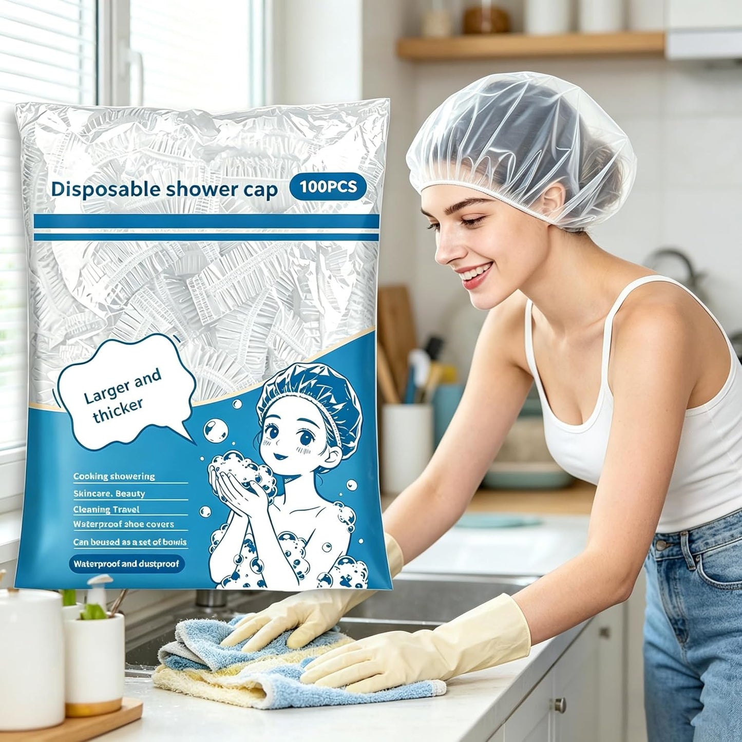 Disposable Shower Caps - Thick & Durable Hair Protection for Showers | 100 Pcs
