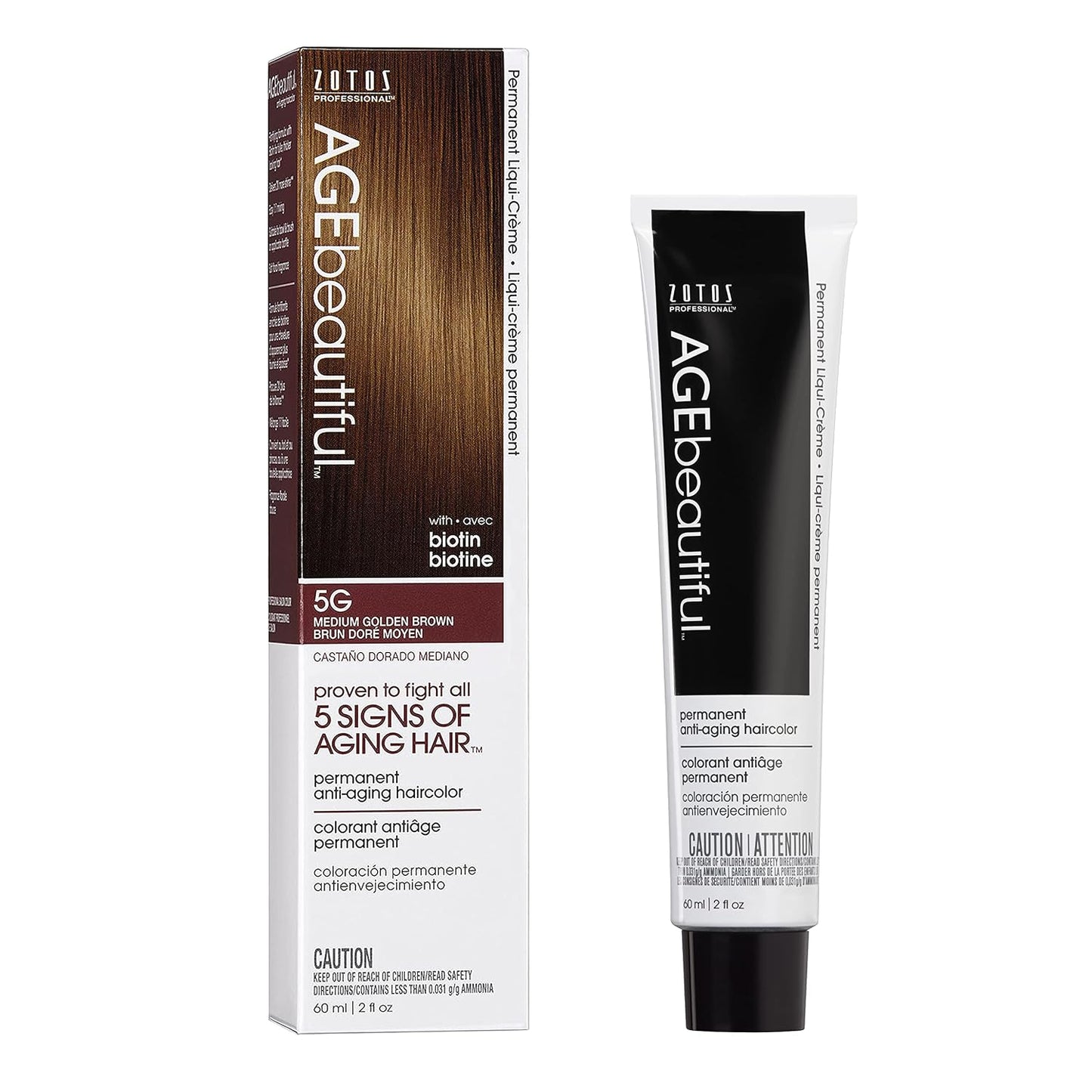 AGE Beautiful Permanent Hair Color Cream - 100% Gray Coverage Hair Dye with Biotin for Fuller, Thicker Hair | Professional Salon Quality