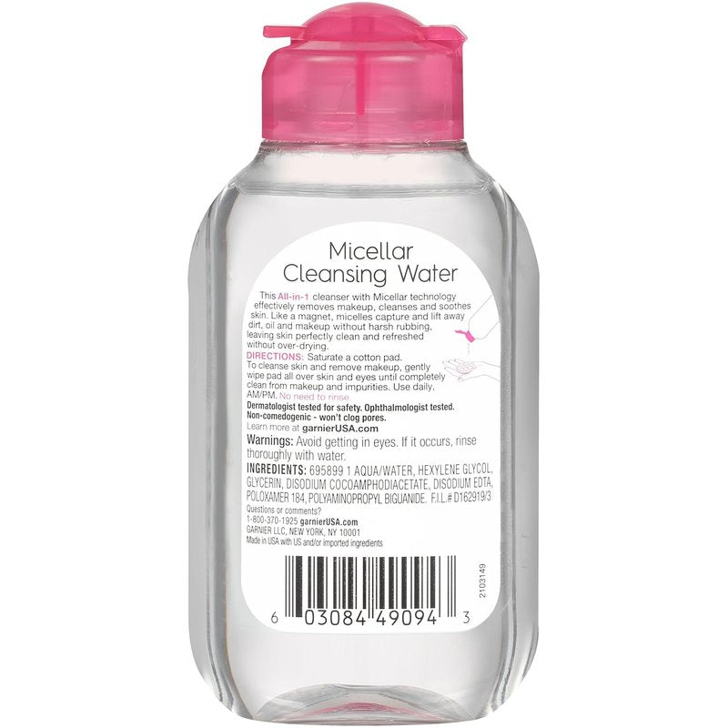 Garnier Micellar Cleansing Water - All-in-One Makeup Remover & Facial Cleanser for All Skin Types | 3.4 Fl Oz (100mL)