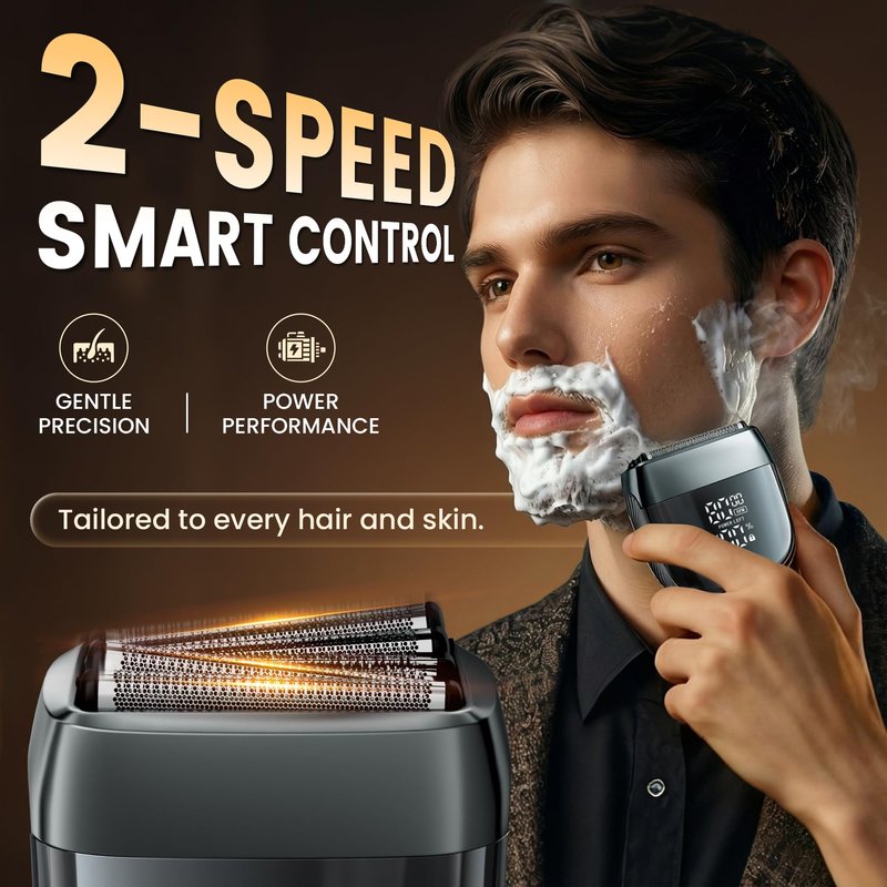 MALEGEBAZ Electric Foil Shaver for Men, 5-Blade Rechargeable Razor with Magnetic Blade Guard, IPX8 Waterproof Wet/Dry Use, 2 Speeds & LED Display, USB-C Fast Charge, Travel Lock,Mousey Grey