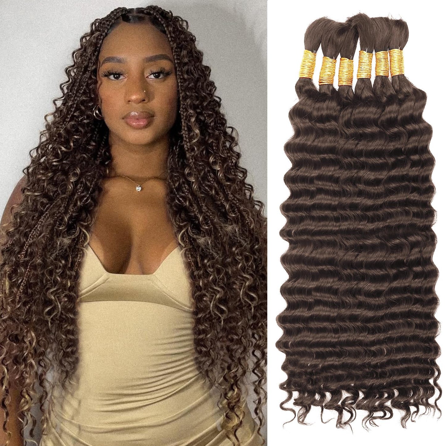 Human Braiding Hair - Ombre Deep Water Wave | 150g 16 Inch Curly Braiding Bundles, 1B/30 Highlights