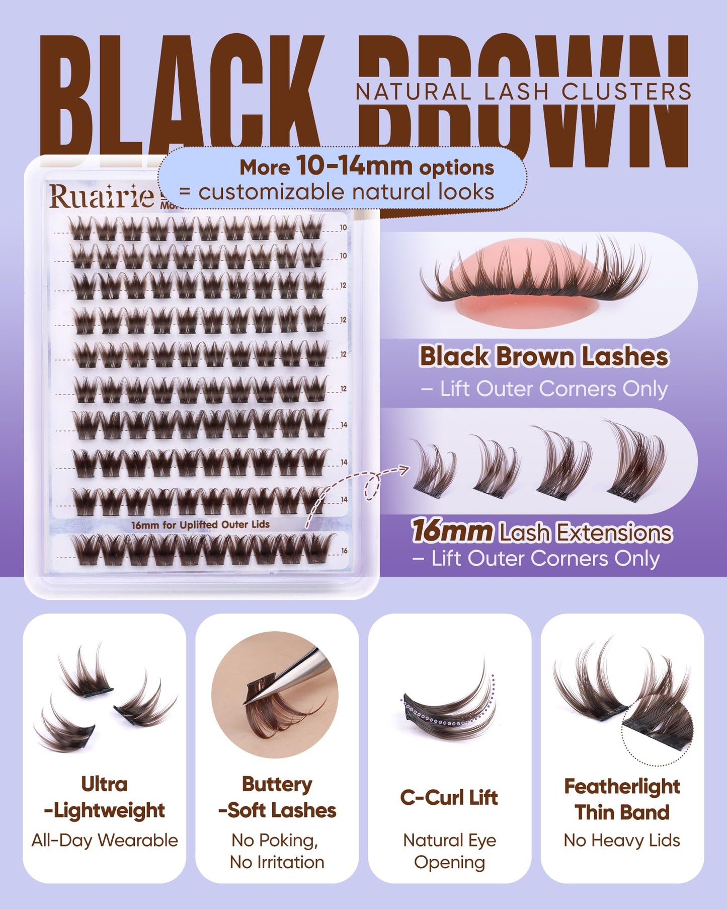 Black Brown Lash Clusters Wispy Eyelash Clusters Natural Flora Lashes Clusters More 10-14mm Cluster Eyelash Extensions DIY C-Curly Individual Lashes Fluffy Faux Mink Eyelashes Clusters by Ruairie