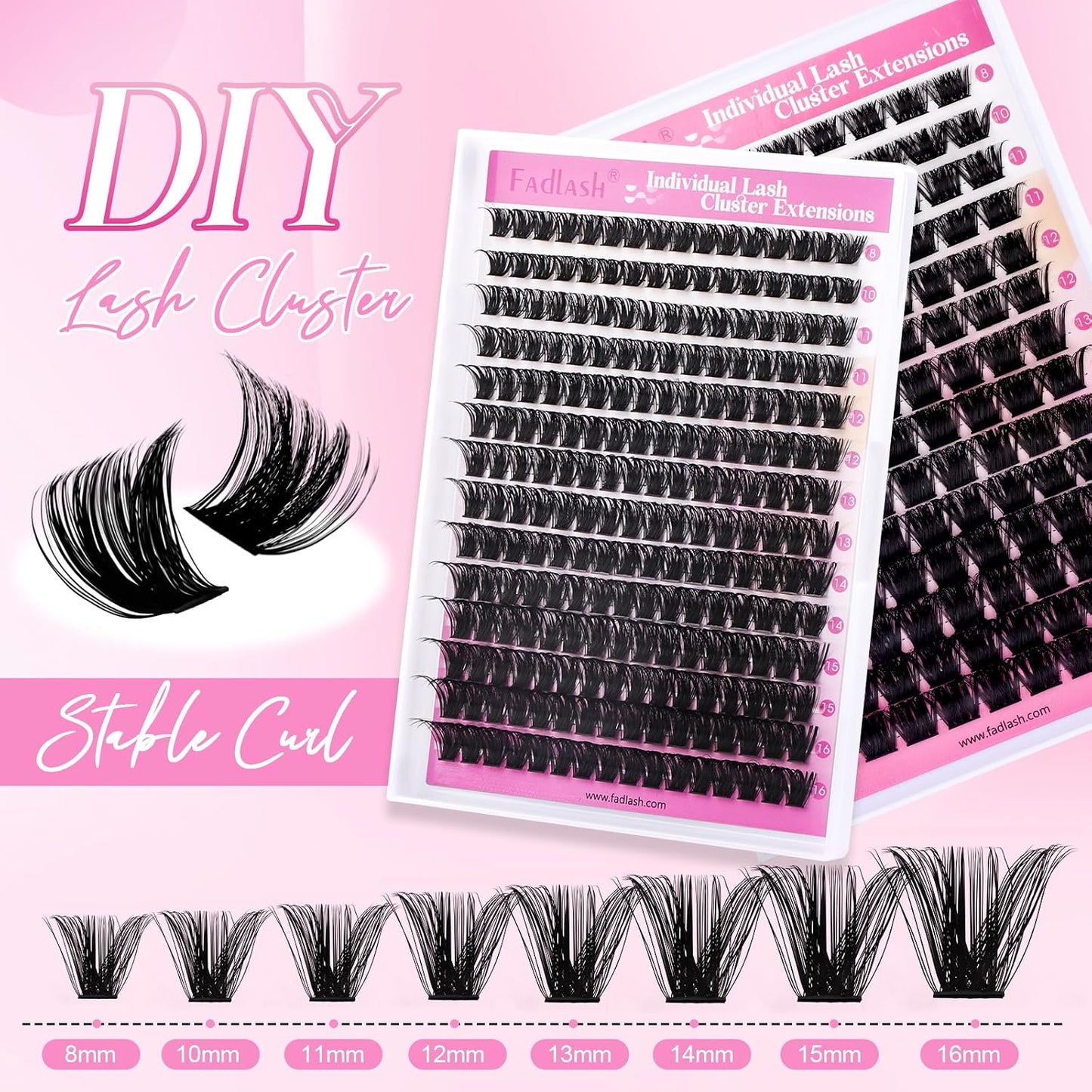 FADLASH Natural Eyelash Clusters - Fluffy 100D/200D Extensions | DIY Home Use, 8-16mm D Curl, 2 Pack