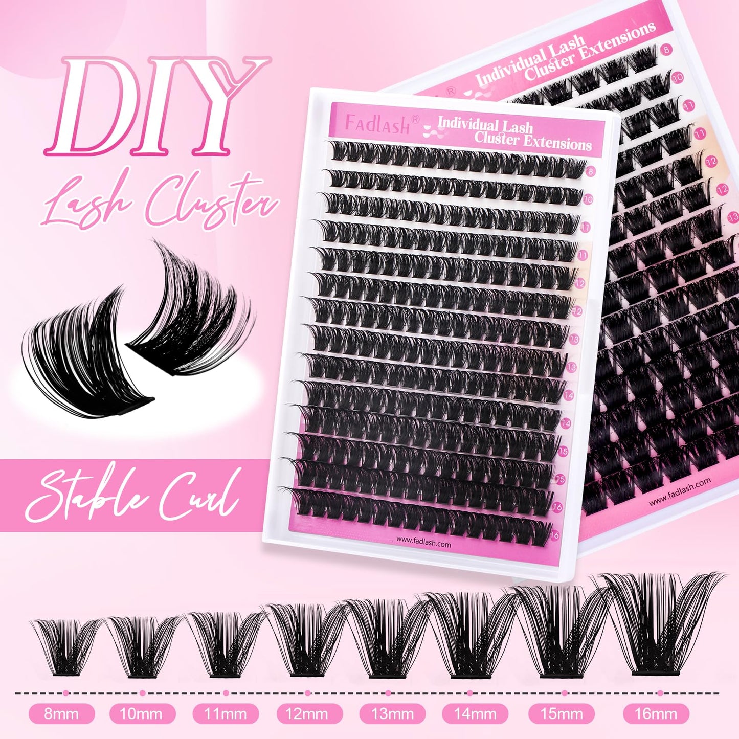 FADLASH Lash Clusters Natural Eyelash Clusters 100D+200D Fluffy Lashes Extensions 8-16mm D Curl DIY at Home (100D+200D, 2 Pack)