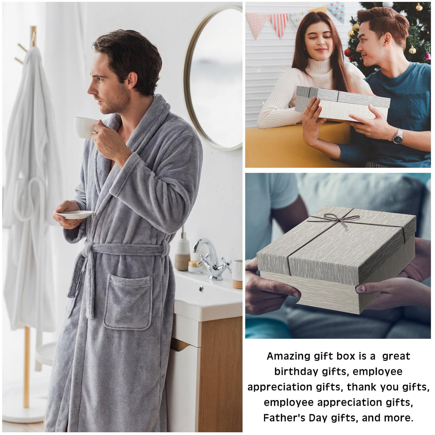 Nuogo 15 Pcs Birthday Gifts for Men Beard Care Set for Him Dad Birthday Gifts Basket Ideas Kit for Men Tumbler Bath Robe for Father's Day Dad Husband Boyfriend Box(Unhooded,Grey)