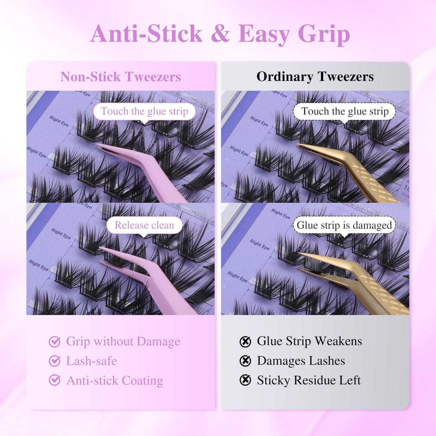 NAGARAKU DIY Cluster Lashes Tweezers, NS-01 Non-stick DIY Tweezer Eyelash Applicator Nano Anti-Stick Coating Precision Pinzas Light Ergonomic for Flawless DIY Lash Extensions Makeup