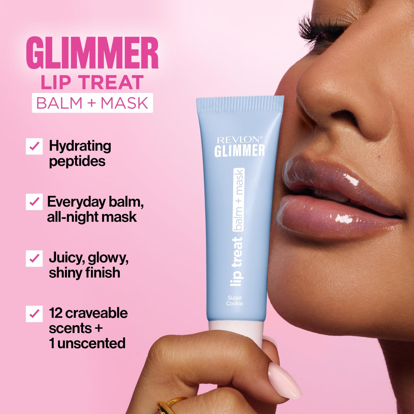 Revlon Glimmer Lip Treat Balm + Mask, Overnight Peptide Lip Treatment, Hydrating, 008 Sugar Cookie, 0.4 fl oz